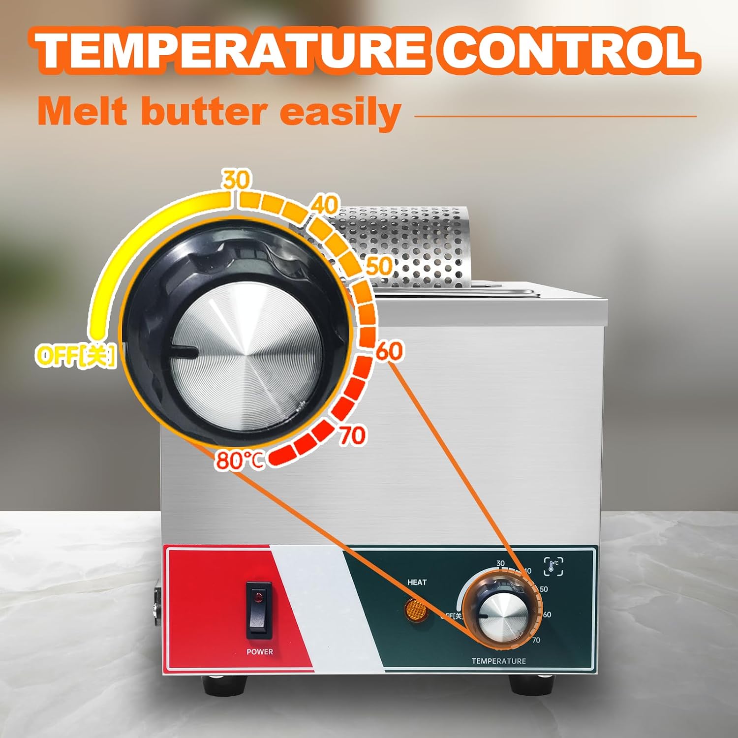Electric Butter Wheel Warmer Stainless Steel Butter Spreader Wheel Adjustable Temp 30-80°C,Grill Accessory for Burgers,BBQ,Outdoor Picnics