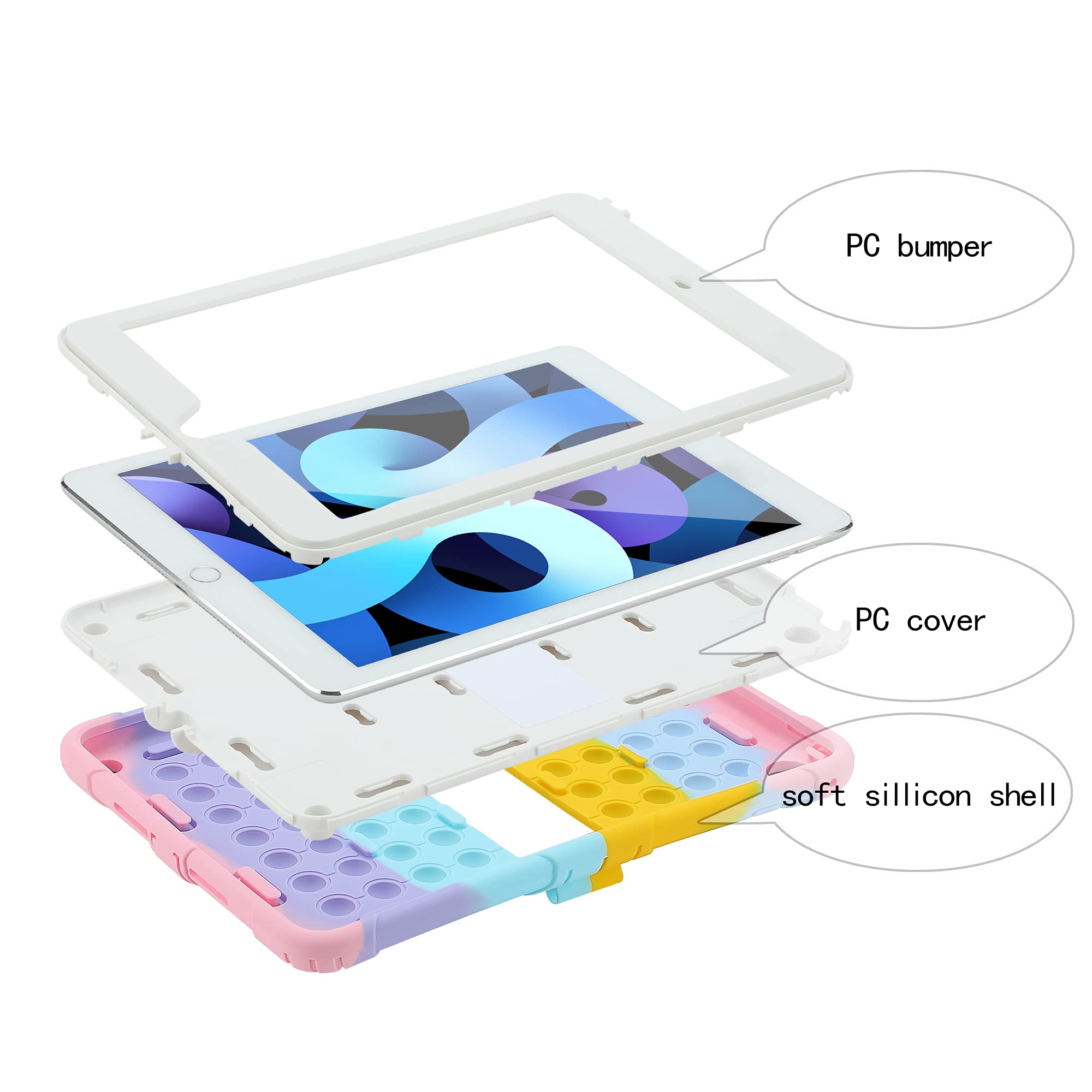 Fidget Custodia giocattolo sensoriale per iPad 9,7 pollici 5a 6a generazione 2018/2017/Air 1/Air 2/iPad Pro antiurto protezione completa con supporto per matite supporto a tracolla (rainbow 1)