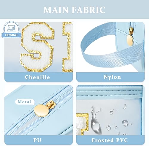 Miniatura 3 de COSHASYOO - Bolsas de maquillaje transparentes con correa de chenilla con parche de letras para cosméticos, bolsa pequeña y bonita para artículos de