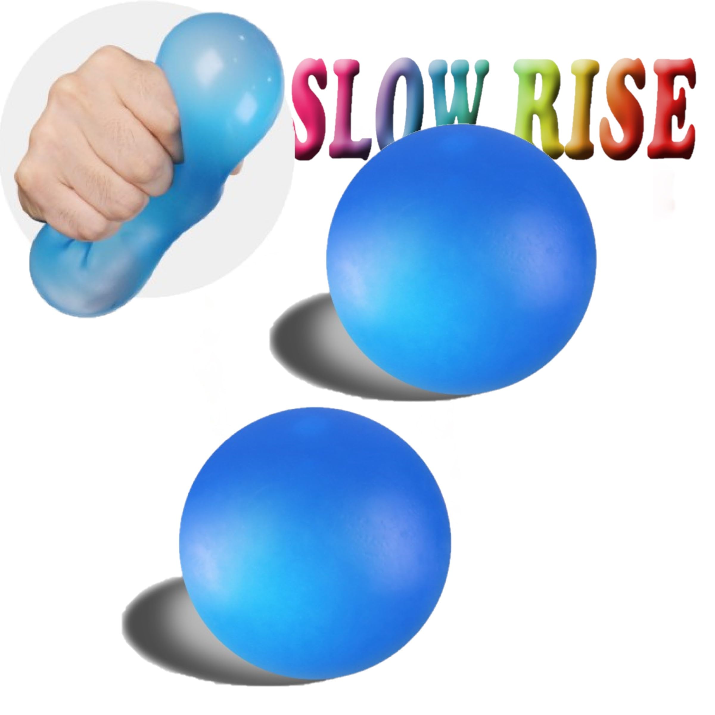 2Pcs 3.54" Slow Rise Malt Sugar Stress Balls, Gel Stress Balls for Adults - Large Sugar Ball Dough Ball, Giant Stress Balls Sensory Squishy Balls ADHD Fidget Toys Pack for Adults(Blue)