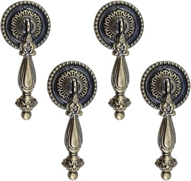 4Pcs Antique Style Drawer Tear Drop Cabinet Pull Handle Knobs | Decorative Pulls for Drawer, Dresser, Wardrobe Bronze