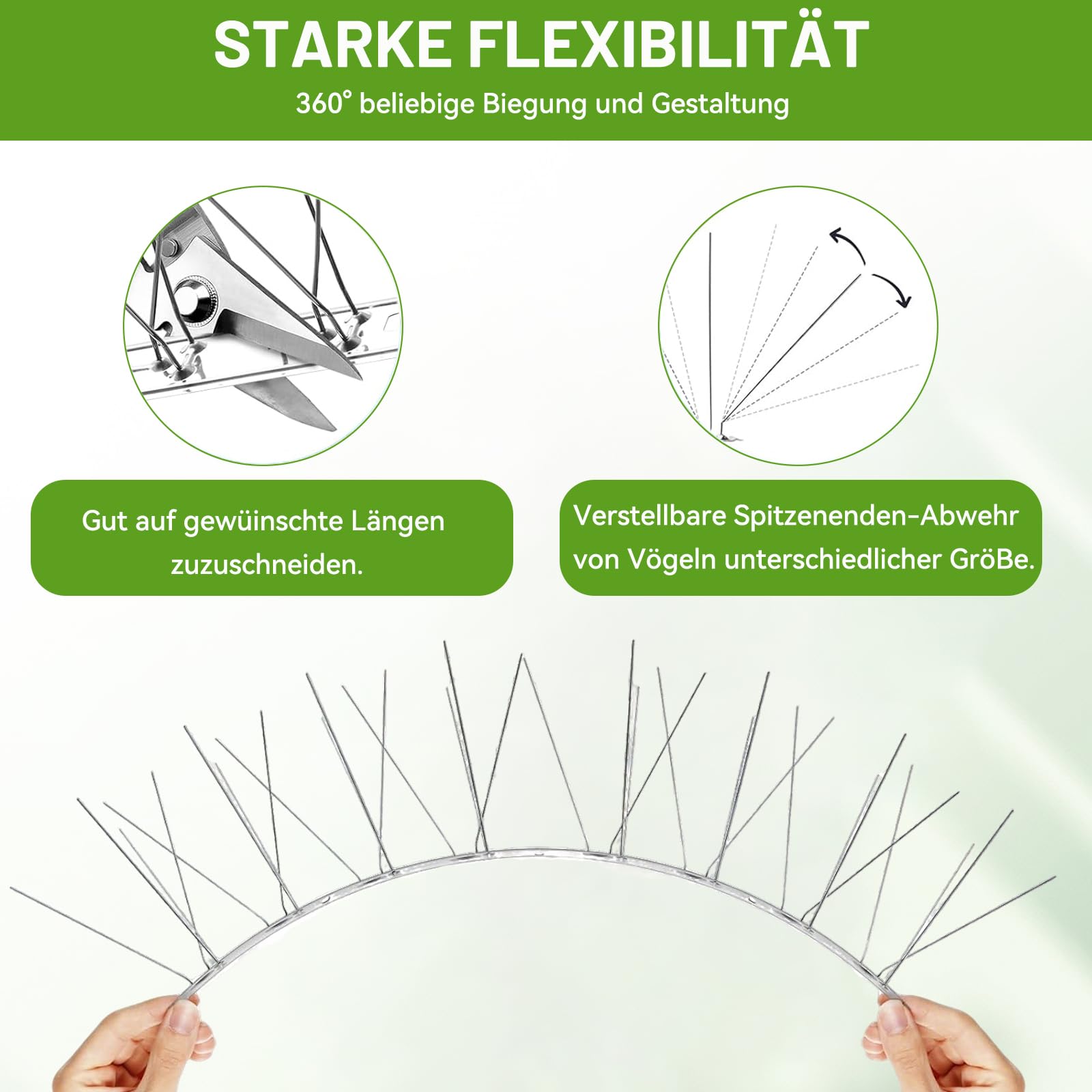 Warmfay Taubenabwehr Spikes 10m, Taubenschreck aus 304 Edelstahl Rostfrei & Wetterbeständig, Effektiver Vogelschutz für Balkon, Dach, Fensterbank& Garten, Vogelabwehr Spikes inkl. Montage Zubehör