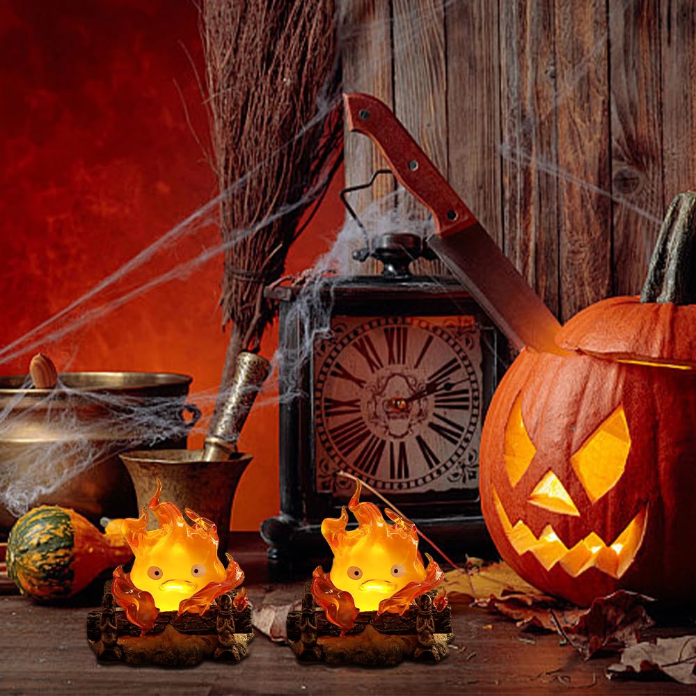 Calcifer lampka nocna, lampa Calcifer, lampa anime, śliczne ornamenty anime ognistych elfów, lampka nocna Calcifer światło otoczenia płomieni do ornamentów modelu biurkowego, Halloween