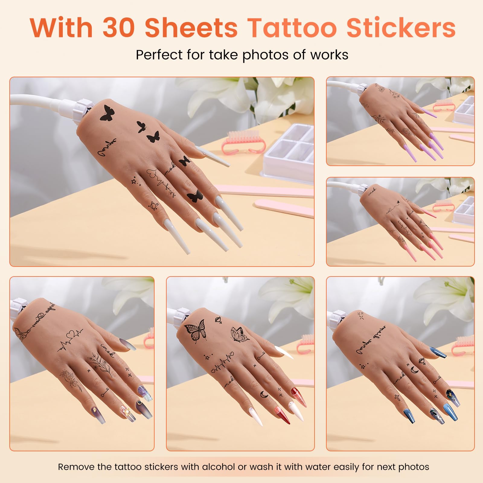 Deciniee Silikon Übungshand für Nageldesign: Flexibel Training Falsche Nägel Übungshand mit Stück Nagelspitzen/Nagel Pinsel/Nagelfeile- Nagelhandübungsmodell- Acryl Nagel-Set für Nagelmaniküre