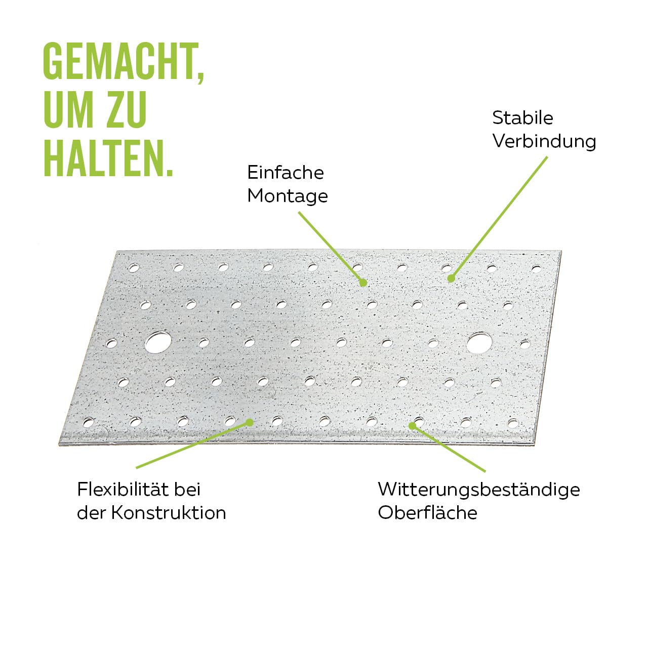 Alberts 820435 Plaque perforée | galvanisé sendzimir | 300 x 100 x 2 mm | kit de 20