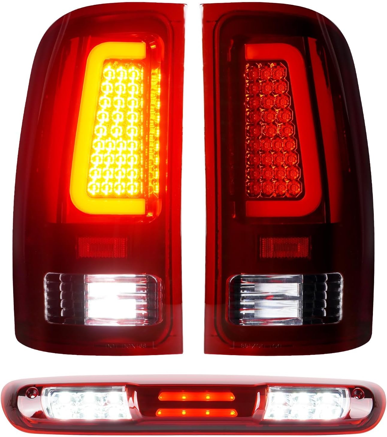 Tresound LED Tail Lights + 3rd Third Brake Cargo Lamp for GMC Sierra 1500 2007-2013 SLT, WT, SL, SLE, 2500 3500 HD 2007-2014 (Only fit 3500HD with Single Rear Wheel Model), Chrome Housing Red Lens