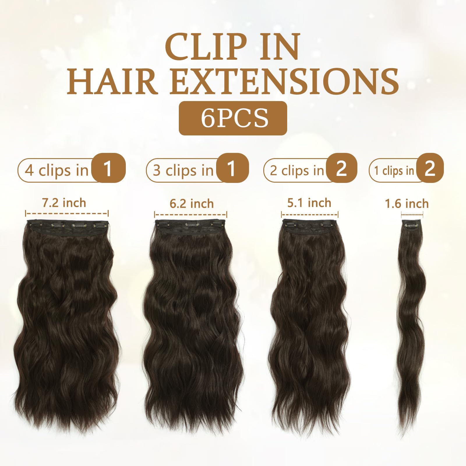 Clip in Hair Extensions for Women, 6PCS Long Wavy Curly Clip on Hair Extensions 20 Inch Honey Blonde Mixed Light Brown Synthetic Hairpieces