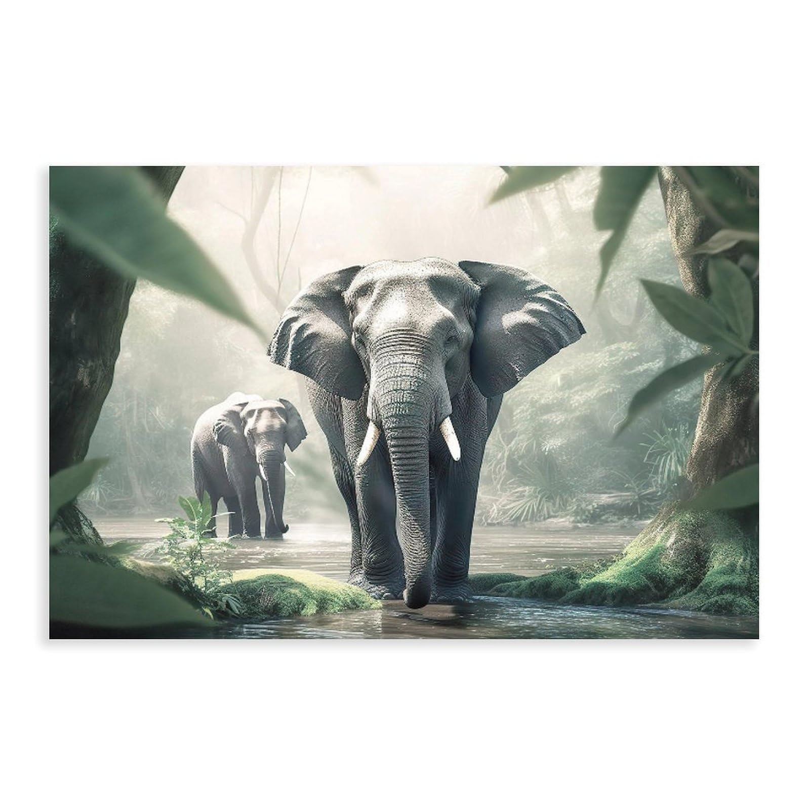 Bareronor Elephants in The Jungle Canvas Poster Bedroom Decor Landscape Office Room Decor Gift 24" L X 36" W