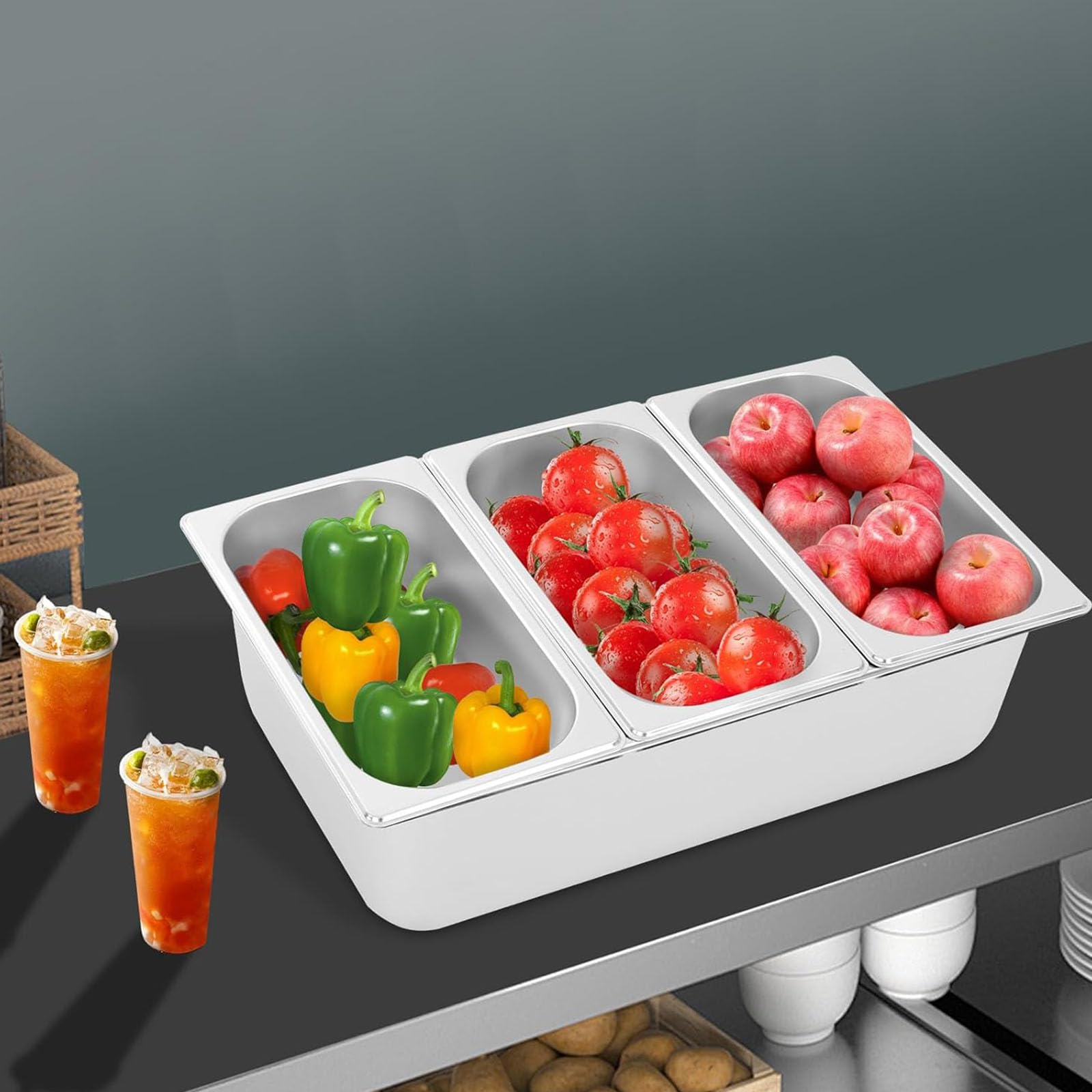 Rectangular Countertop Stainless Steel Catering Pan Set with Lid for Buffet and Event Large Capacity Food Display Tray