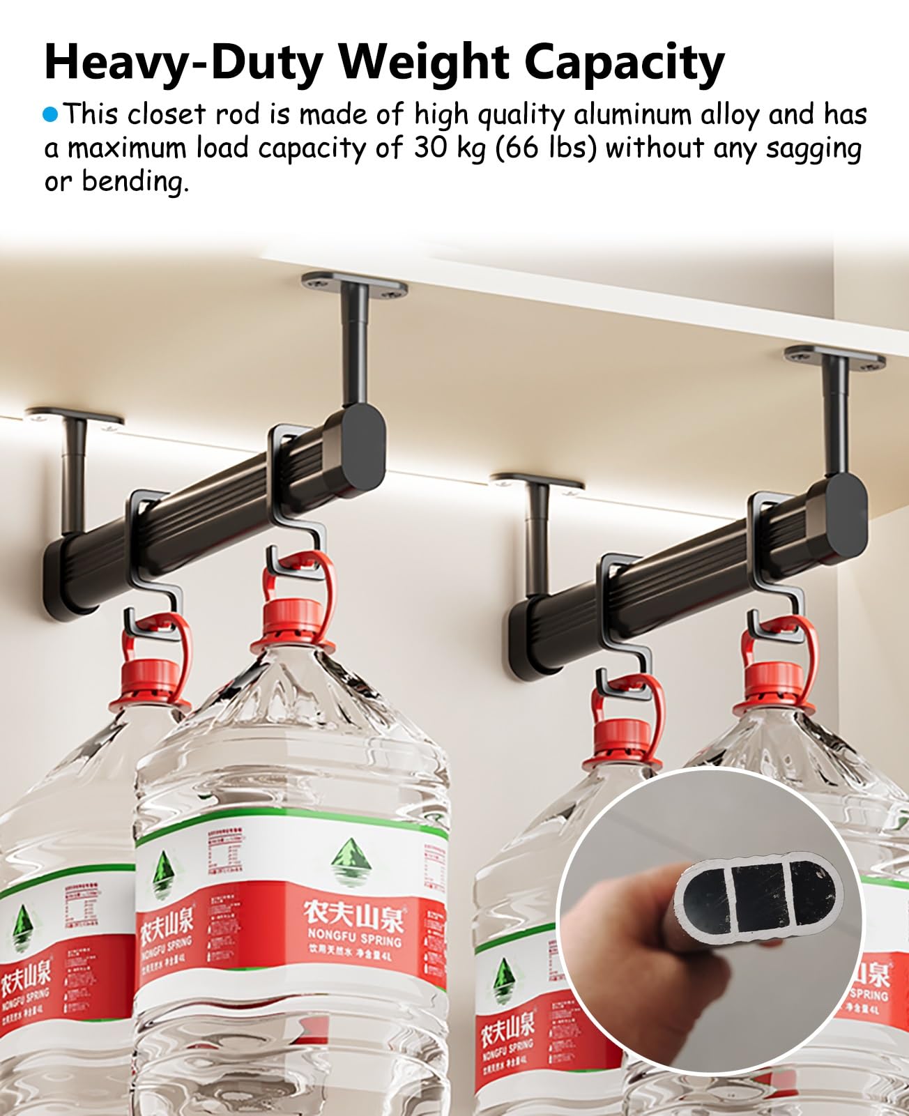 Barra Appendiabiti Spessa Regolabile in Altezza, Asta Appendiabiti sospesa con Staffa terminale, Asta Appendiabiti Nera Resistente per Guardaroba, Facile da installare (90 cm (35 3/8"))
