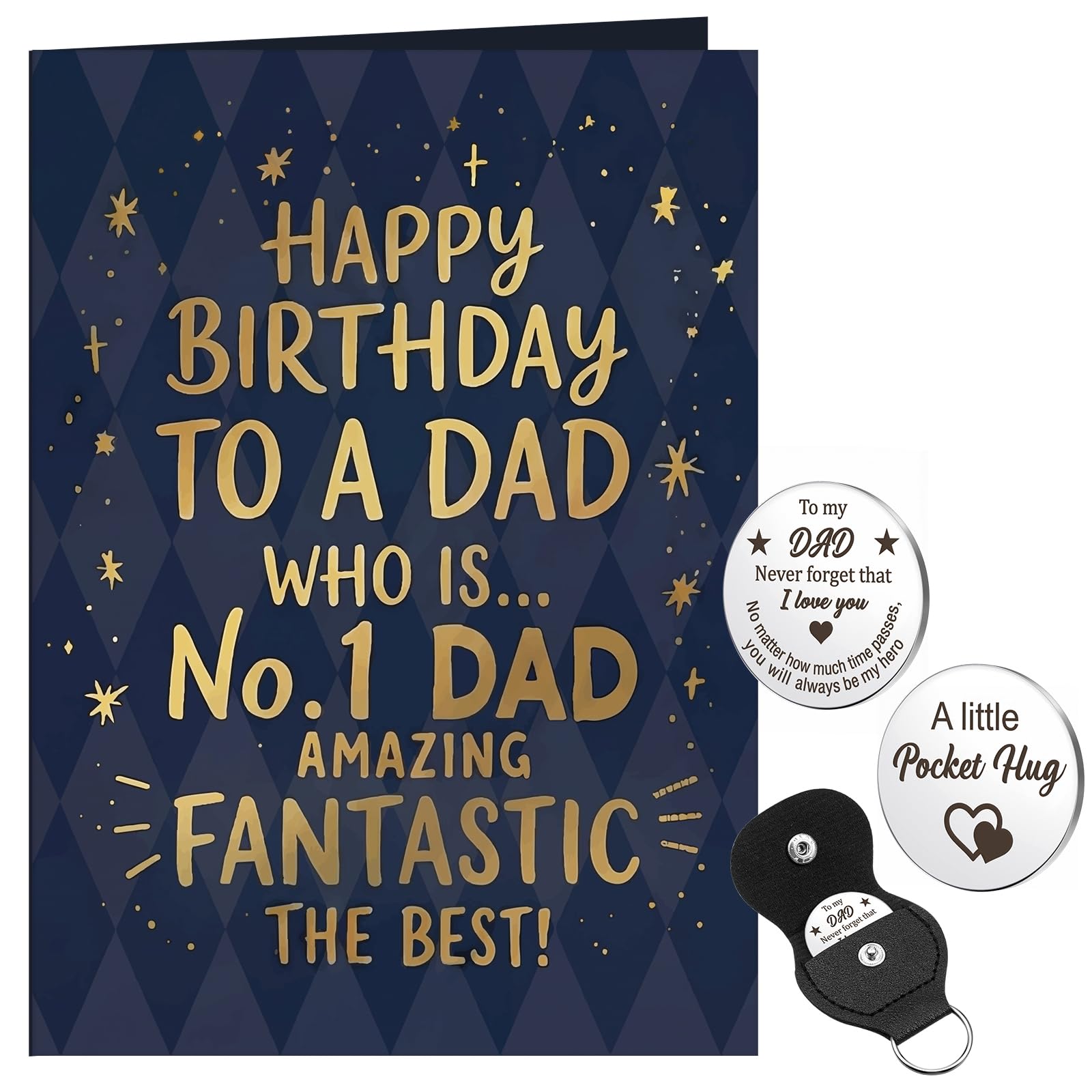 Hestya Dad Birthday Card Gifts from Daughter Son, Pocket Hug and Happy Birthday Greeting Card Set with Envelope Meaningful Never Forget That I Love You Dad