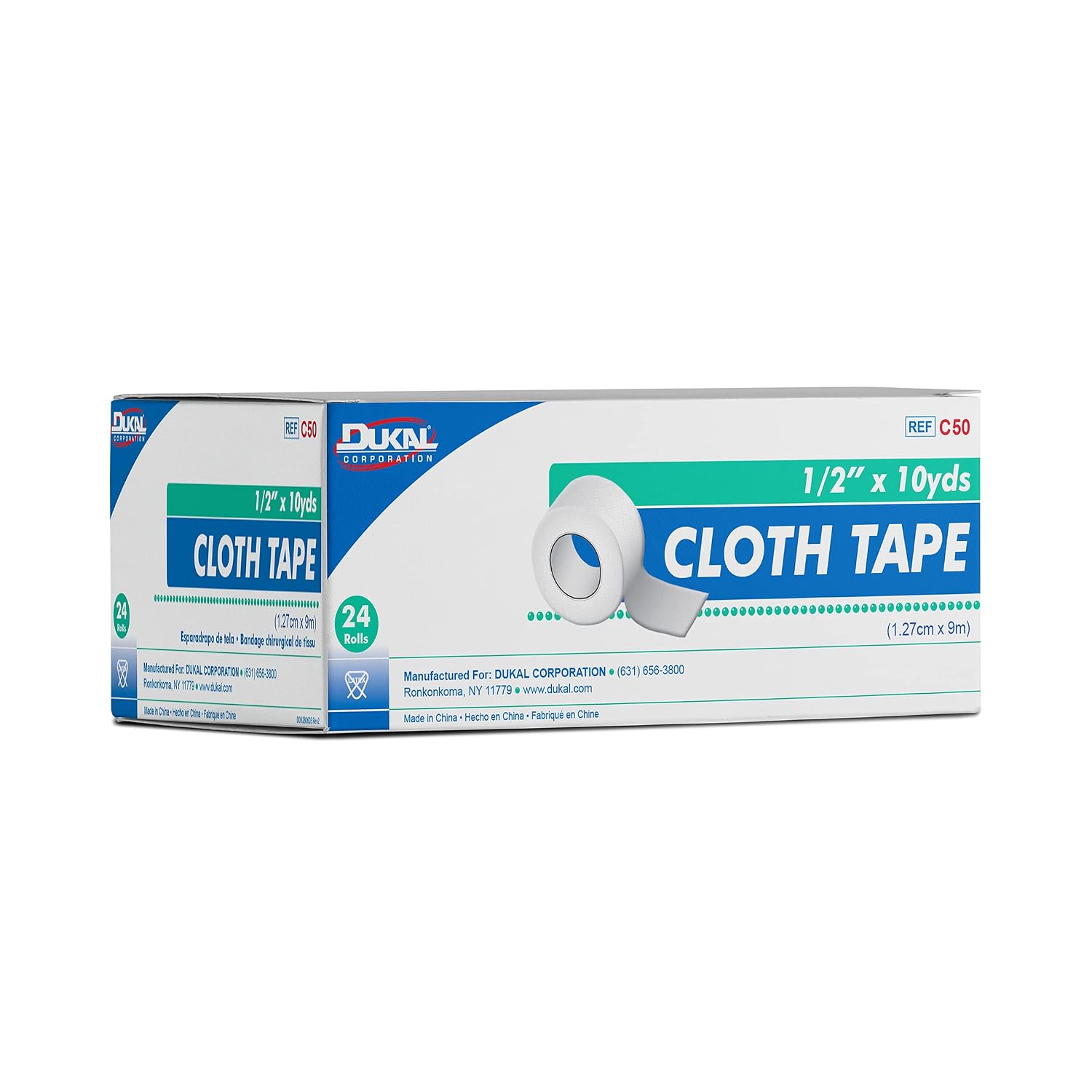 Dukal C50 Tape, Cloth, Non Sterile, 1/2" x 10 Yard, Pack of 288