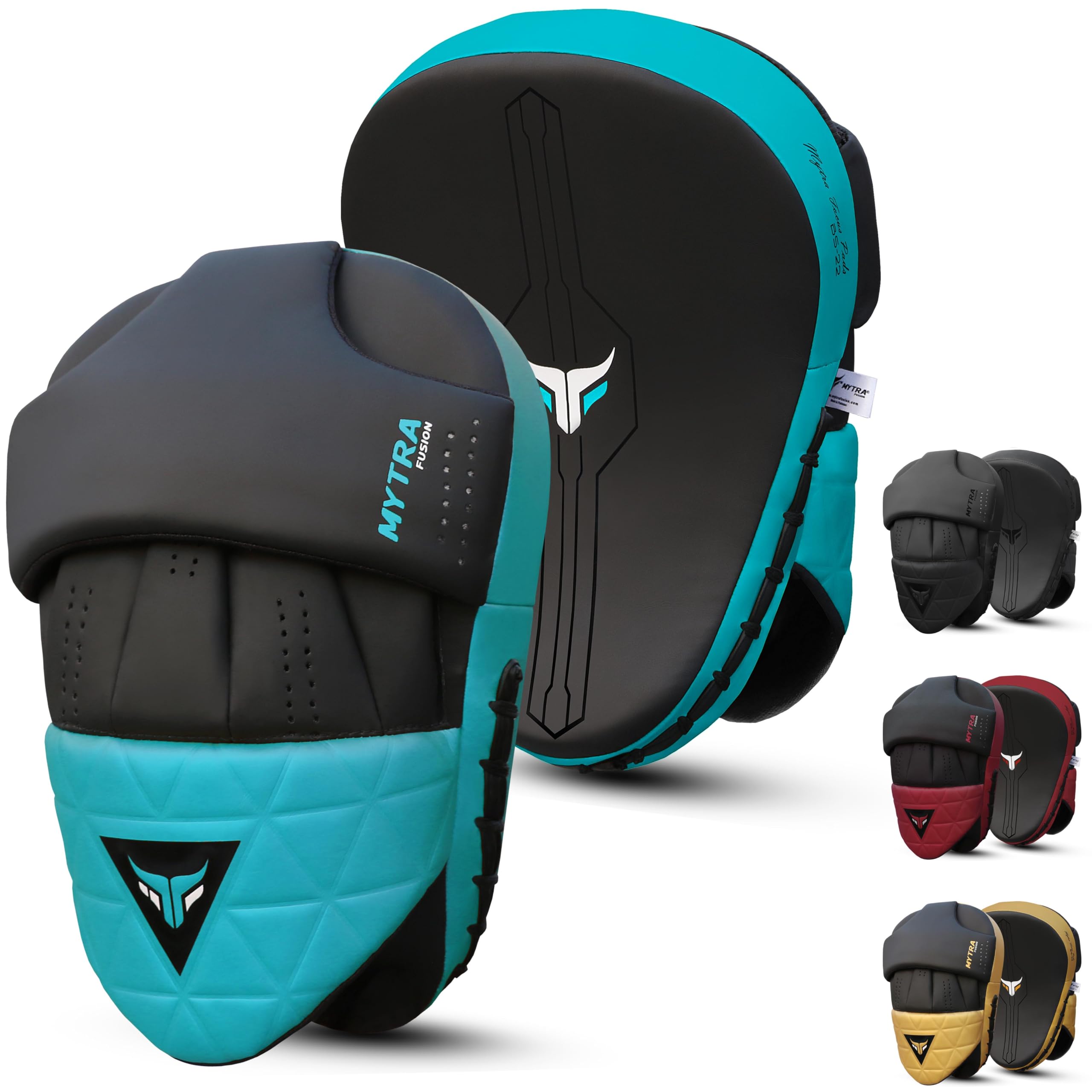 Mytra Fusion Boxing Pads Curved Kickboxing Pads MMA, Muay Thai, Martial Arts, Punching, Karate Training Boxing Mitts (Black/Turquoise)