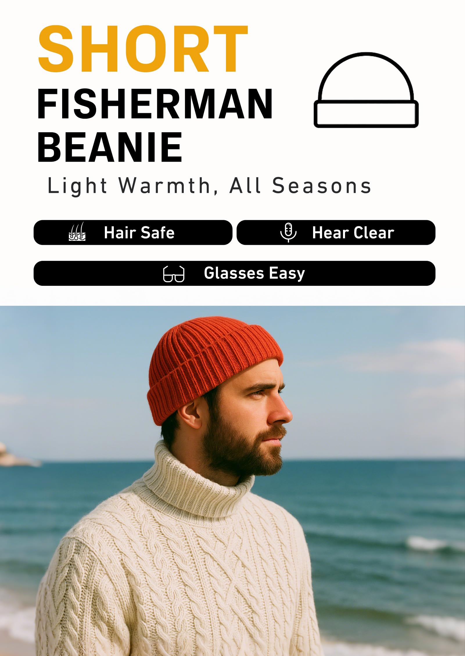 Comhats XL/XXL Fisherman Beanie dla dużych głów – czapka z dzianiny z mieszanki wełny merino dla mężczyzn i kobiet, w klasycznych i modnych kolorach, ciepła czapka zimowa na co dzień i na zewnątrz