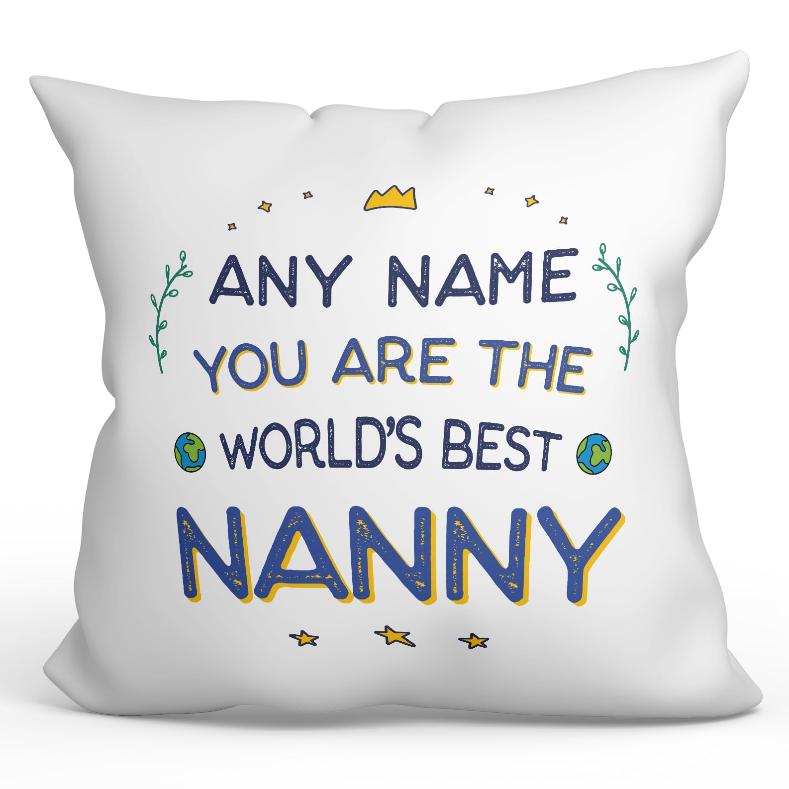 MUGFFINS Personalised Cushion for NANNY Padding included - in English - World's Best - Funny custom gift - Pillow: cover and filling 15.7x15.7 inches — image 1