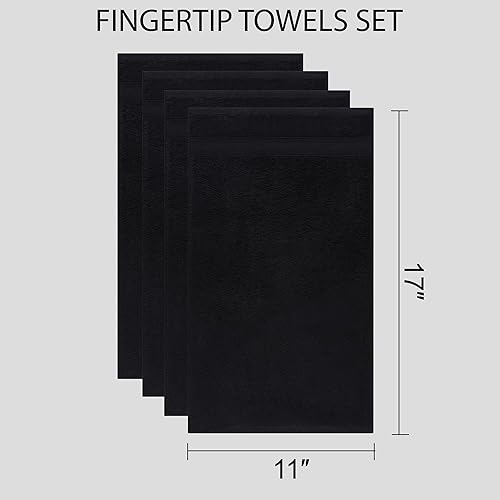 Miniatura 3 de Juego de 4 toallas de algodón para las manos, altamente absorbentes, suaves al tacto, 11 x 17 pulgadas, color negro