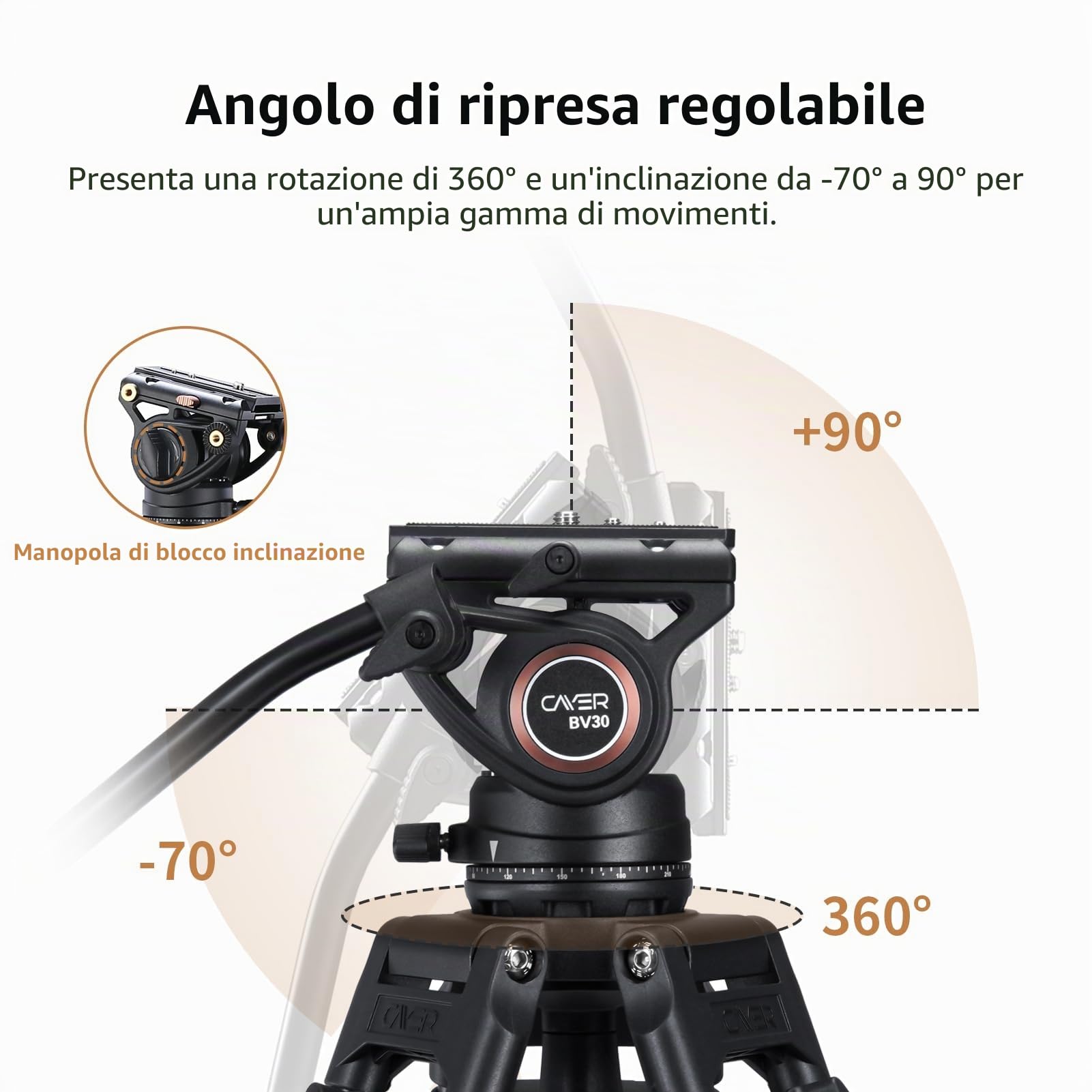 Cayer Treppiede video da BV30 per fotocamera in lega di alluminio con testina di trascinamento del fluido a 360°, piastra QR compatibile con Canon Nikon Sony e videocamere DSLR, carico fino a 8kg