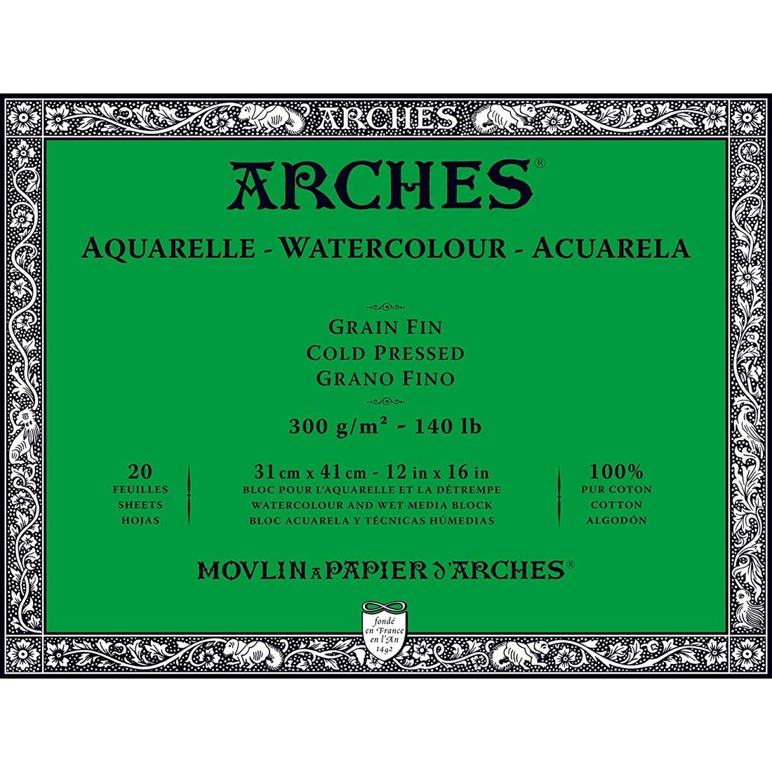 Arches Watercolor Paper Block, 300g Fine 31 x 41 cm, 20 Sheets