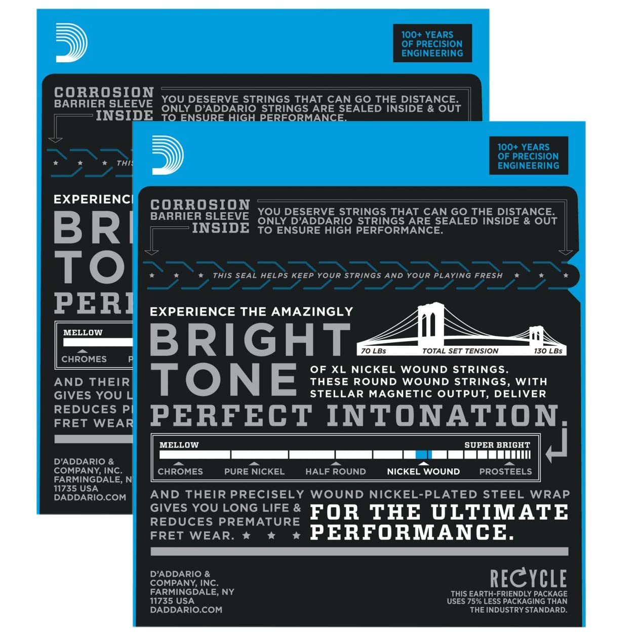 D'Addario EXL110 Nickel Wound Electric Guitar Strings, Regular Light, 10-46 (2 Pack)