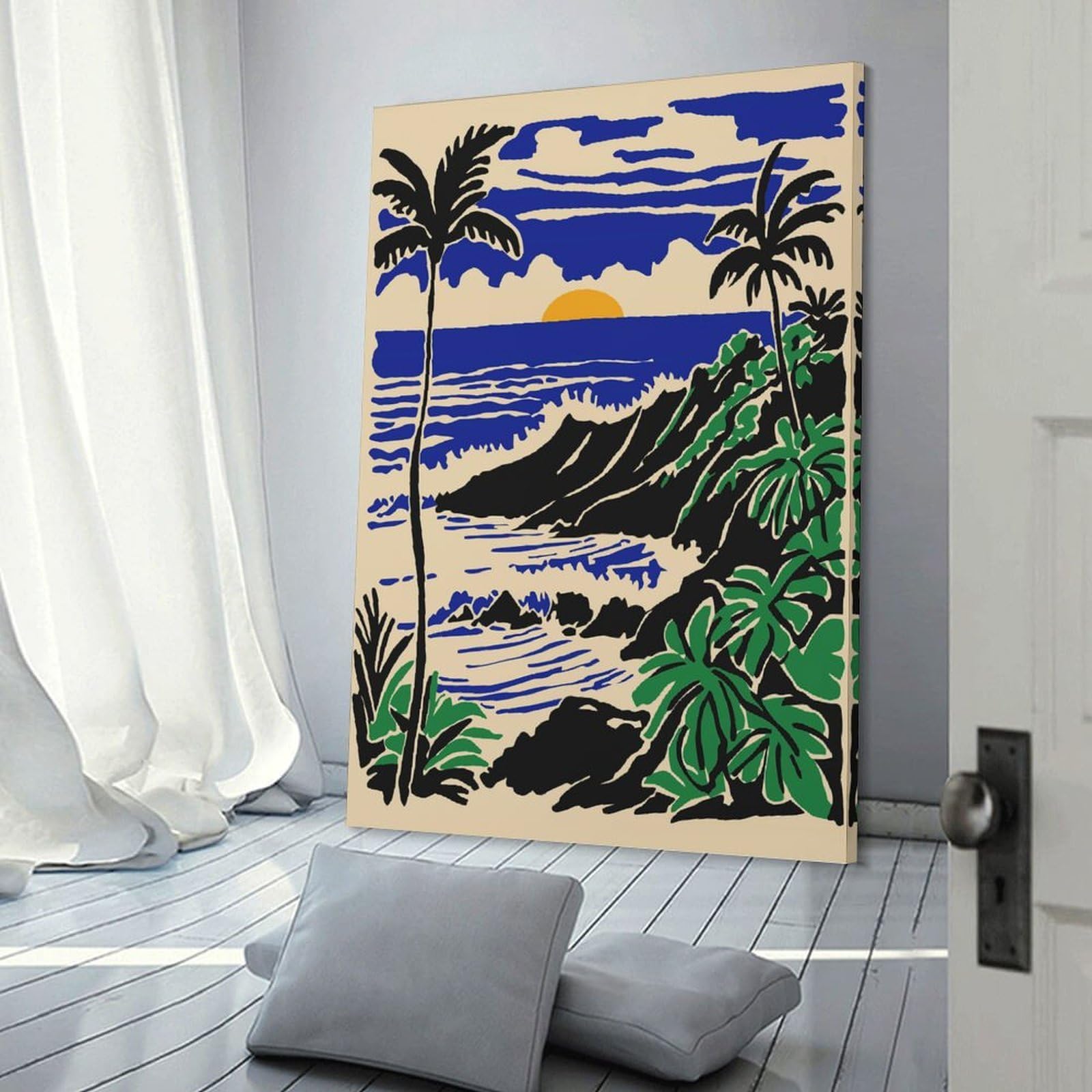 Junmoney Room Decor Wall Art Tropical Sunset Over Rocky Coastline, 20x30inch(50x75cm), for Feature Walls in Flats Or Modern Rooms, An Easy Match for Collected Prints