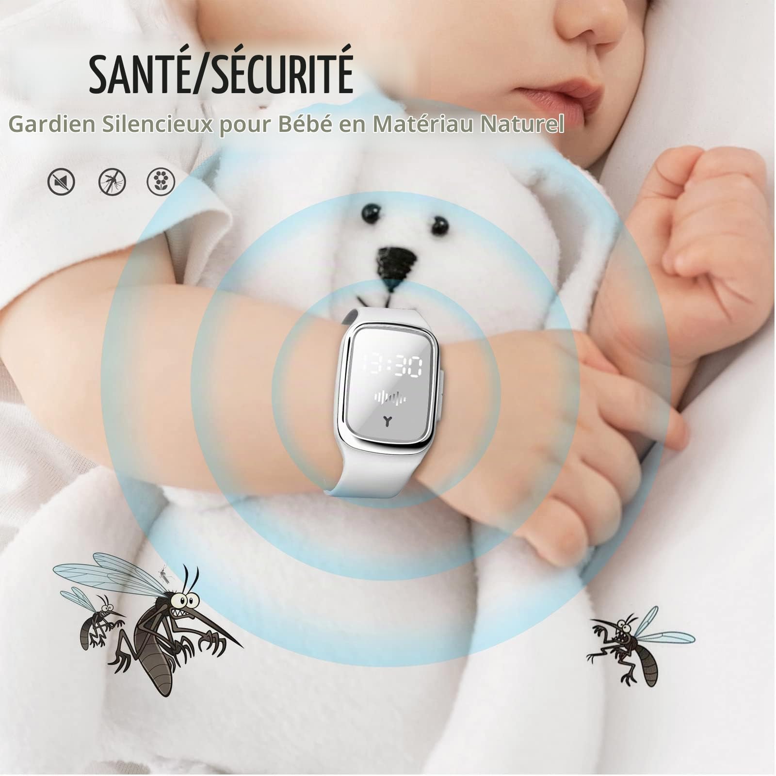 Mosquito Pro,Anti Moustique,Bracelet Anti Moustique,Bracelet Répulsif Anti-moustiques Ultrasonique,Montre Bracelet Electronique Anti Moustique,Pour Intérieur Et Extérieur,Rose