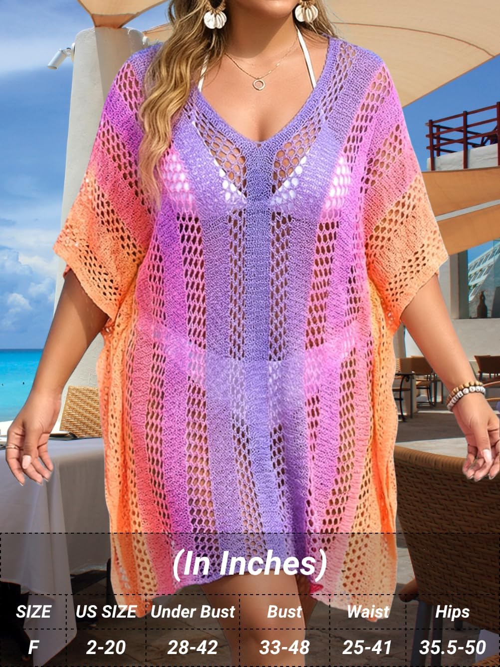 Kaei&Shi Plus Size Bathing Suit Cover Up,Knit Swimsuit Coverup for Women,Ombre Pool Beach Vacation Dress US 2-20
