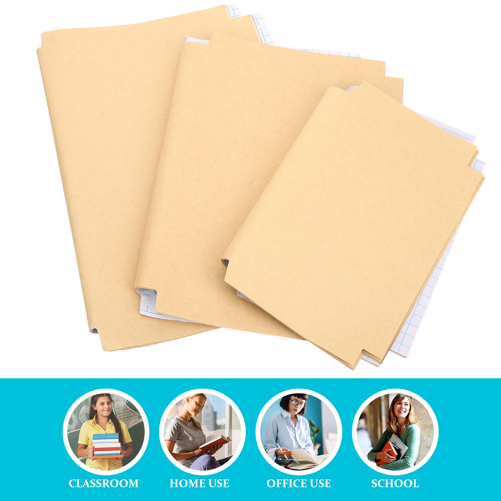 Amosfun Set de 30 Hojas de Papel Kraft Autoadhesivo para Forrar Libros y Cuadernos, Cubiertas Protectoras Superficie para Escribir, Tamaños Grande, Mediano y Pequeño