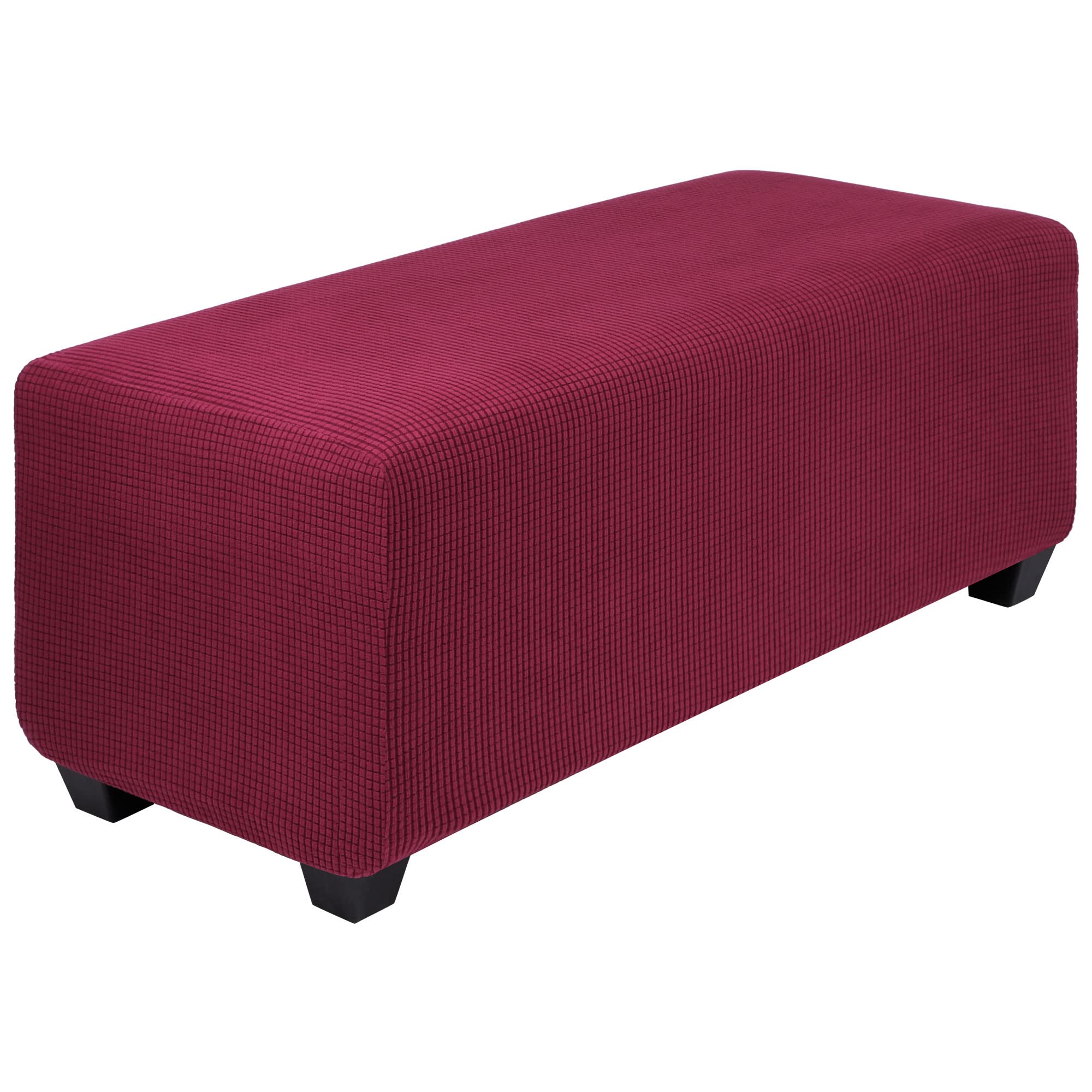 PiccoCasa Copridivano elasticizzato per poggiapiedi rettangolare, fondo elastico, tessuto jacquard a quadretti, ambra, taglia XL, bordeaux
