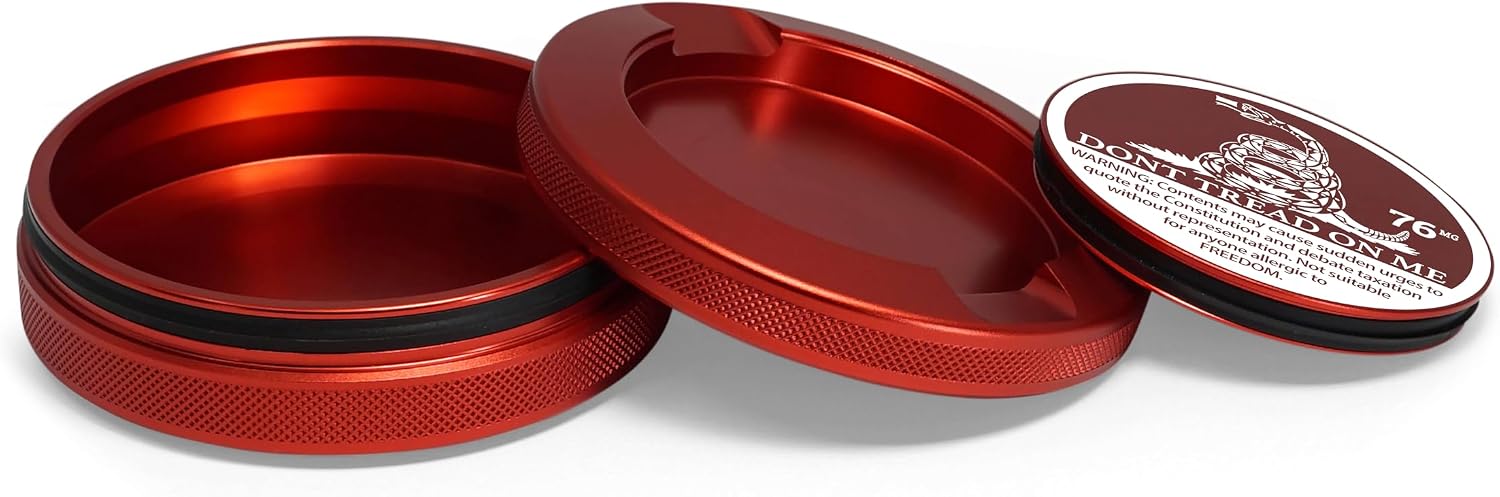 Metal Can | Metal Container for Pouches | Aluminum Used Pouch Storage Tin | Airtight O-Ring Moisture Odor Proof EDC Pocket Tin | Don't Tread On Me Edition (Red)