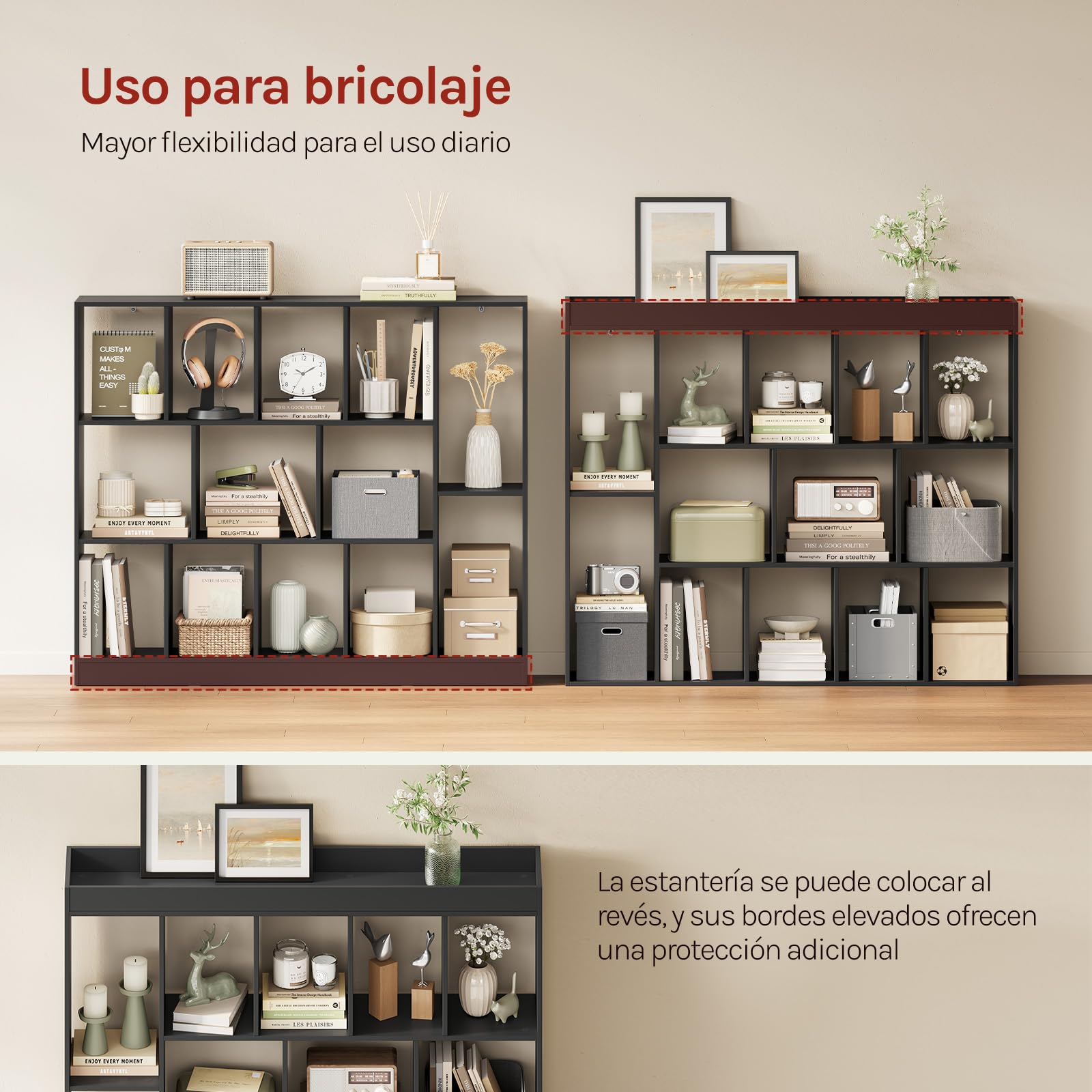 WOLTU Librería para Libros, Estantería Almacenamiento de 13 Cubos en 3 Tamaño, Biblioteca Separador de Espacios, Colocación Vertical y Horizontal, para Estudio u Oficina,109x24x101 cm, Negro