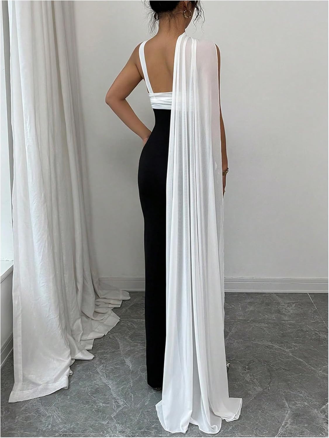 GORGLITTER Women's Formal Bodycon Maxi Evening Dress One Shoulder Sleeveless Cocktail Elegant Classy Dresses with Scarf - Image 3