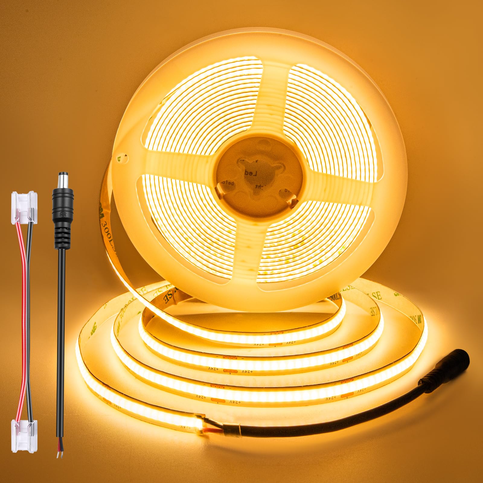 ACELUMO 12V COB LED Strip 3m, 8mm Wide, Warm White, 2700K,No Power Supply