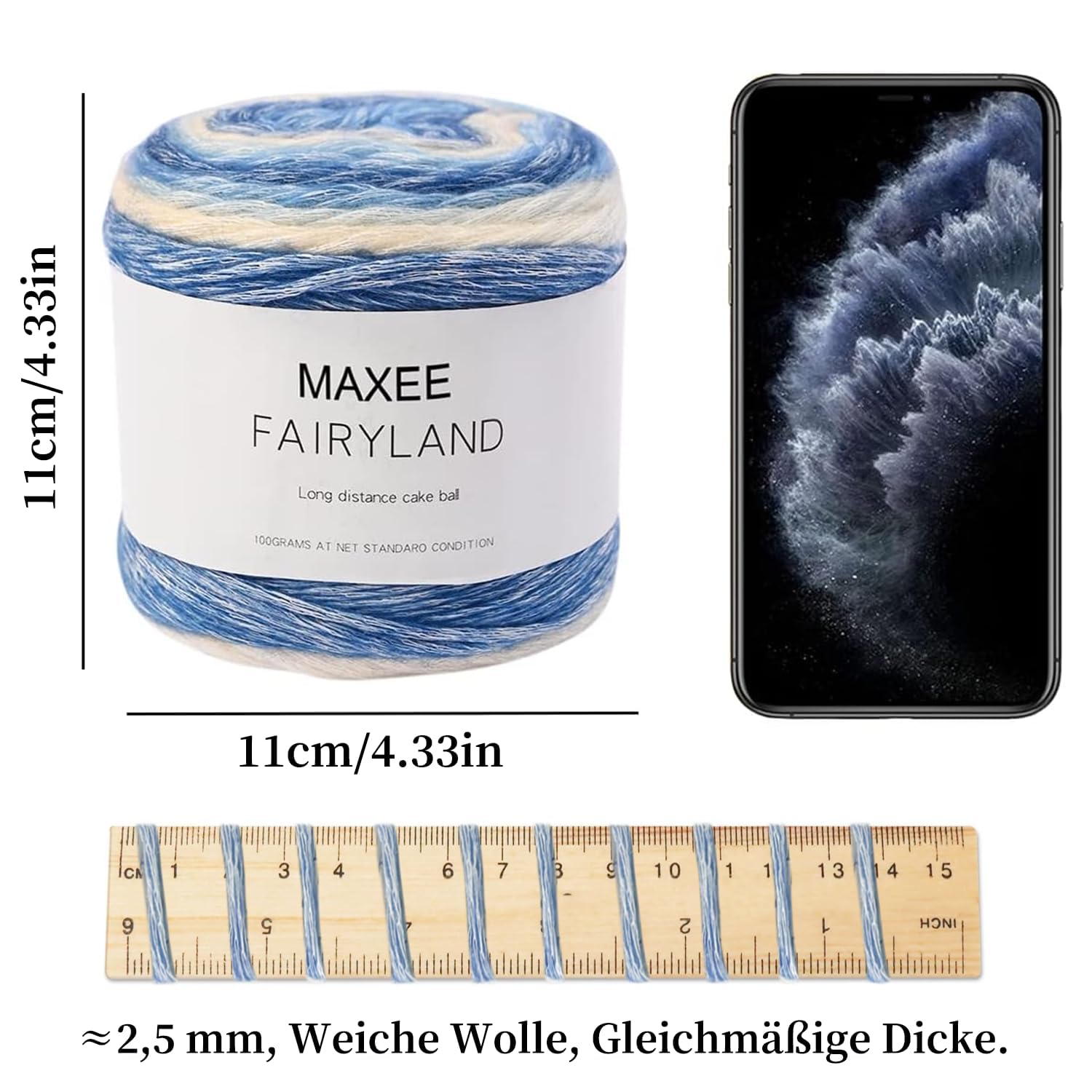 Maxee 500 g (50 g x 10 cm) handbreigaren, meerkleurig, acrylgaren voor breien, zachte wol voor haken en kunsthandwerk, handbreigaren voor haken