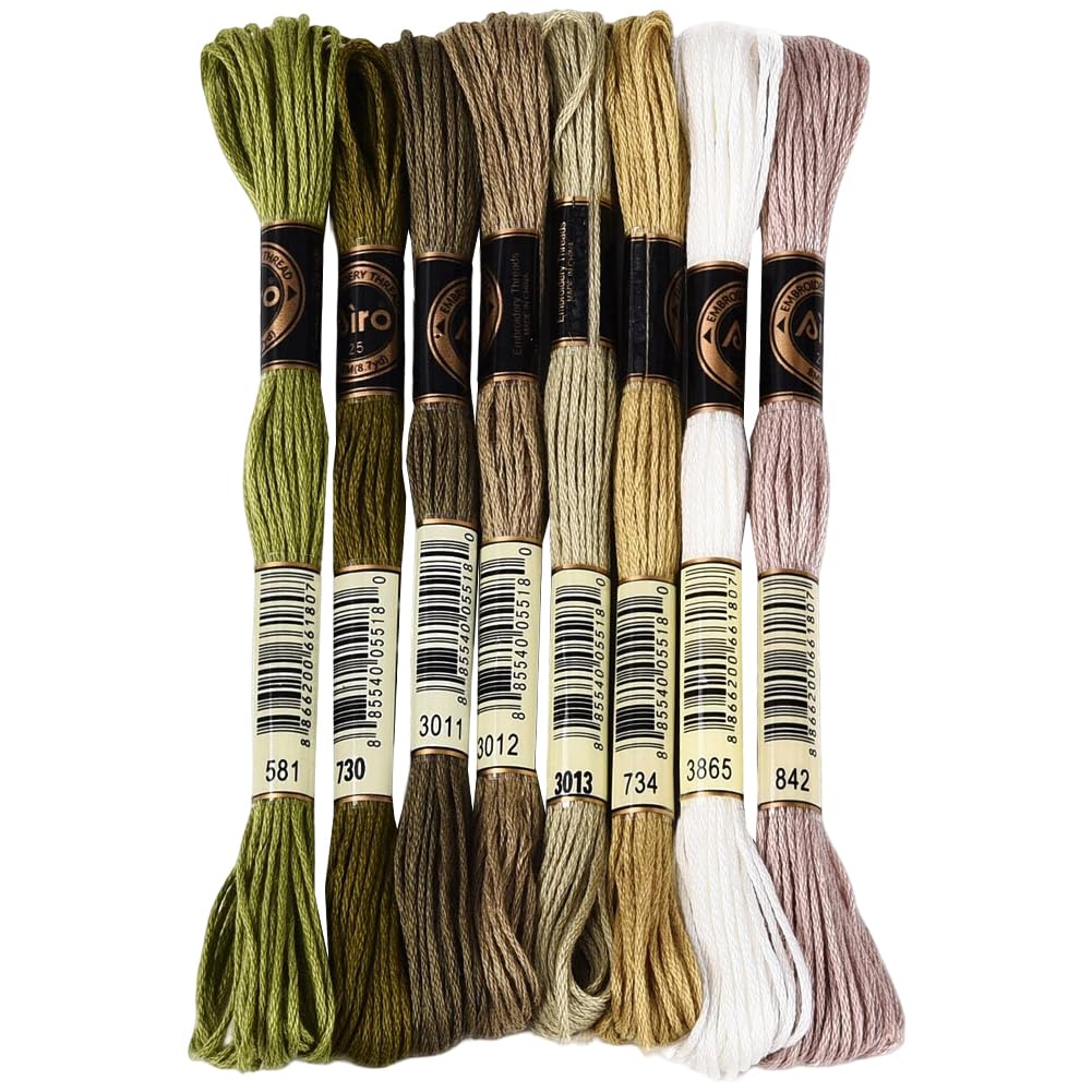 70 Yards 8 Skeins Gradient 6 Strands Matcha Green Polyester Embroidery Thread Cross Stitch Floss Variegated Friendship Bracelet String Assorted Bulk for Hand Sewing Making Knitting Supply