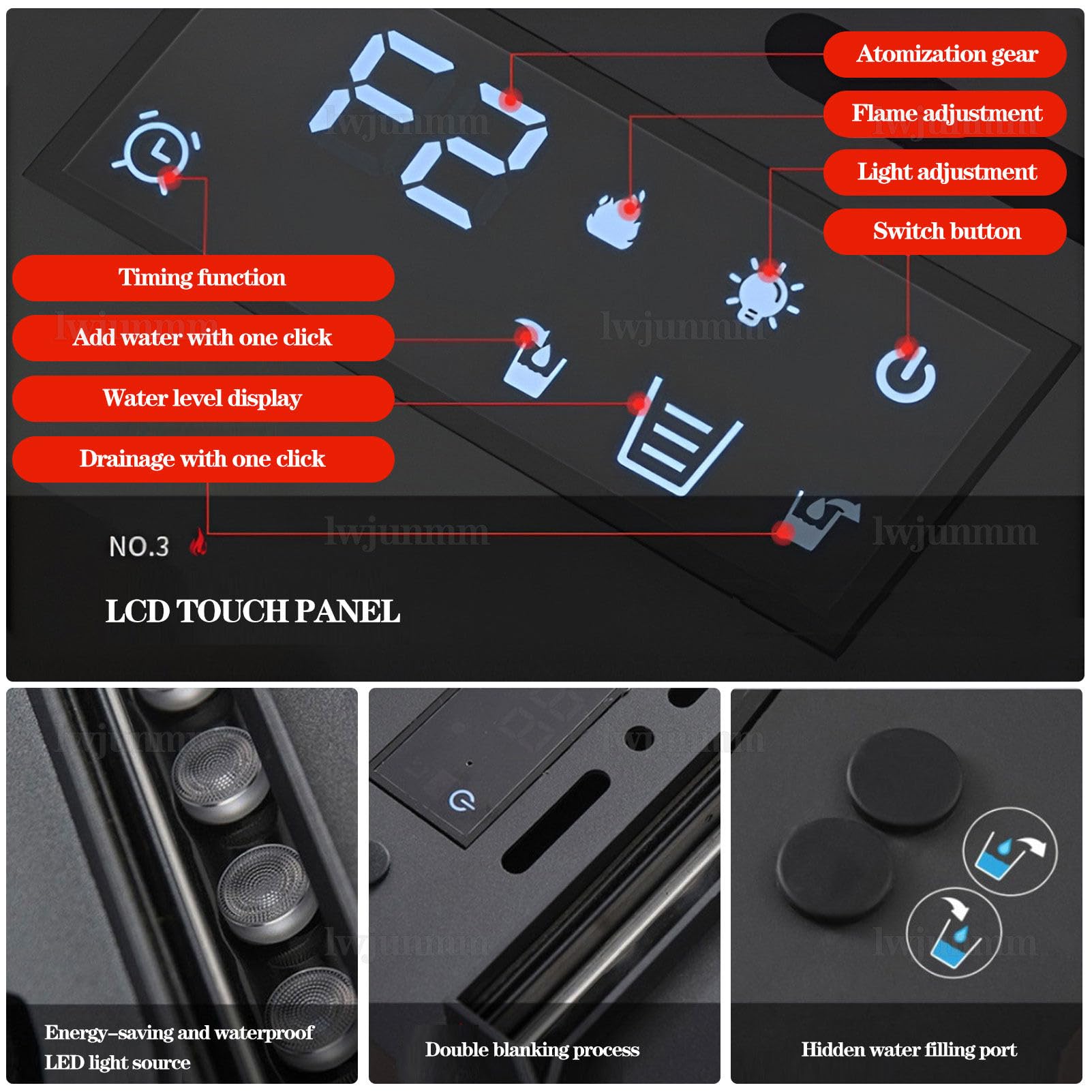 Wkład do elektrycznego kominka parowego 3D z możliwością własnej konfiguracji kolorów, pilotem i nawilżaczem, użytku domowego komercyjnego 9Colors-100x24x18cm/39.3x9.4x7in