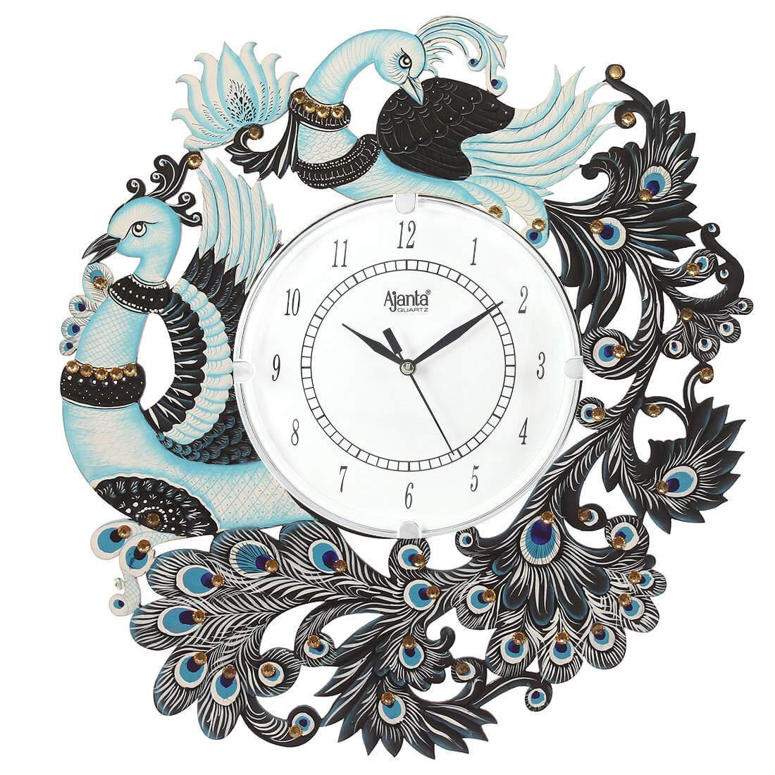 Ajanta oreva Stylish Peacock Design Wooden Wall Clock (15 x 13 Inch, Big Size, Multicolour, Blue)