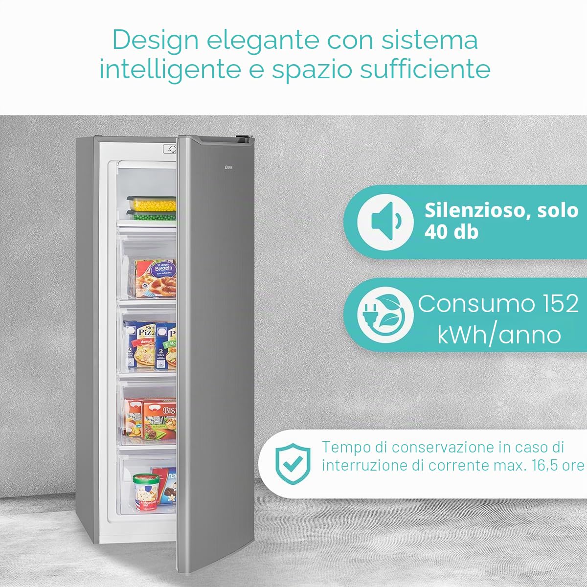 Congelatore Bomann® da 143 cm, Scomparto congelatore a 4 stelle, Intervallo di temperatura: ≤ -18 °C, Congelatore silenzioso a 40 dB, Cerniera della porta reversibile,