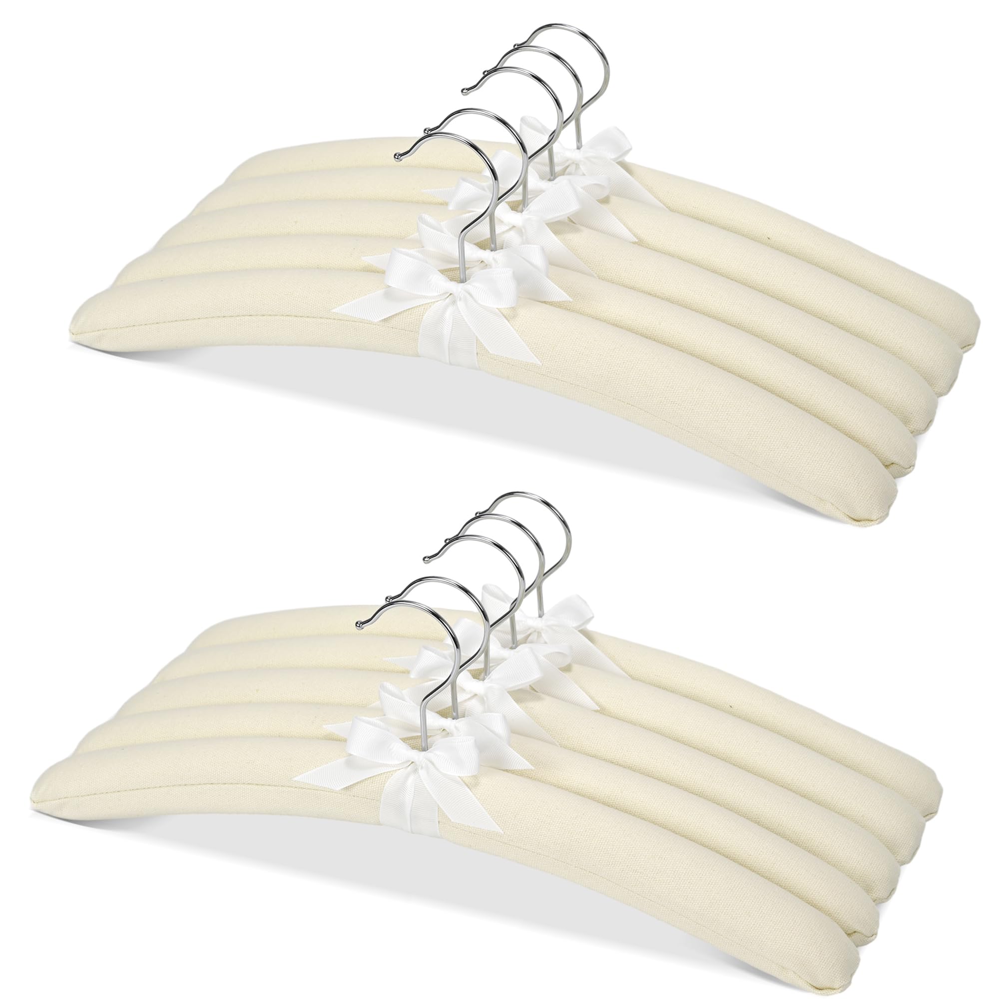 SUPTINWEAR Padded Clothes Hangers 10 Pack, Cotton Fabric Hangers for Sweaters, Dresses, Knitwear, Cashmere and Delicate Clothing, Non Slip Closet Organization Light Yellow