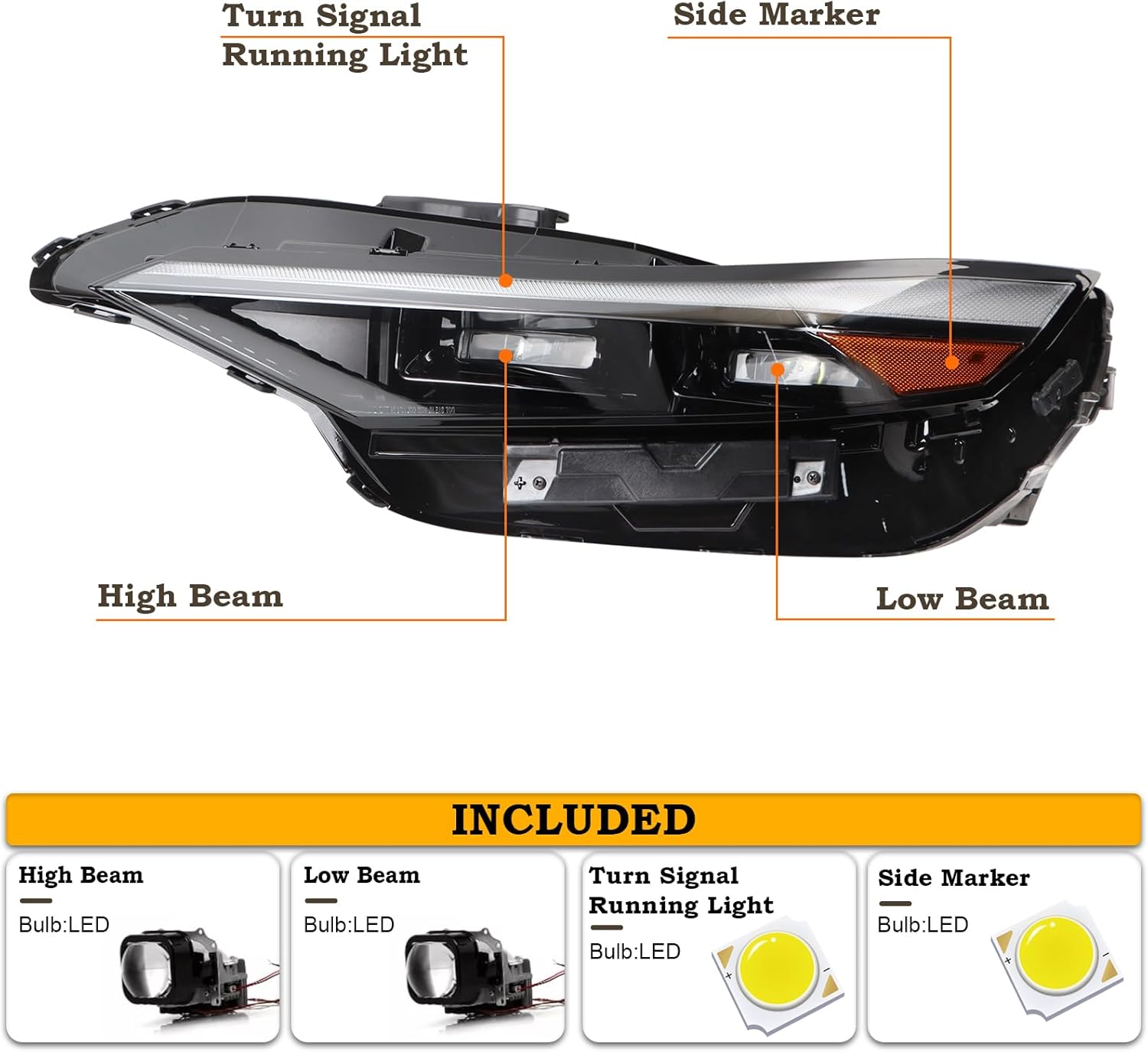 LH USA Tpye LED Headlight Assembly Fit for 2024 2025 Hyundai Elantra Headlamp Left Driver Side W/Module Double Lentille 92101AA740 92101-AA740