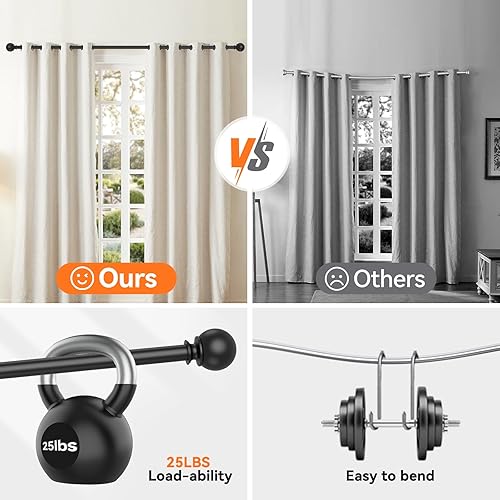 Miniatura 5 de Barras de cortina negras para ventanas de 28 a 48 pulgadas, 58" de diámetro, barra de cortina metálica resistente ajustable pequeña con soporte