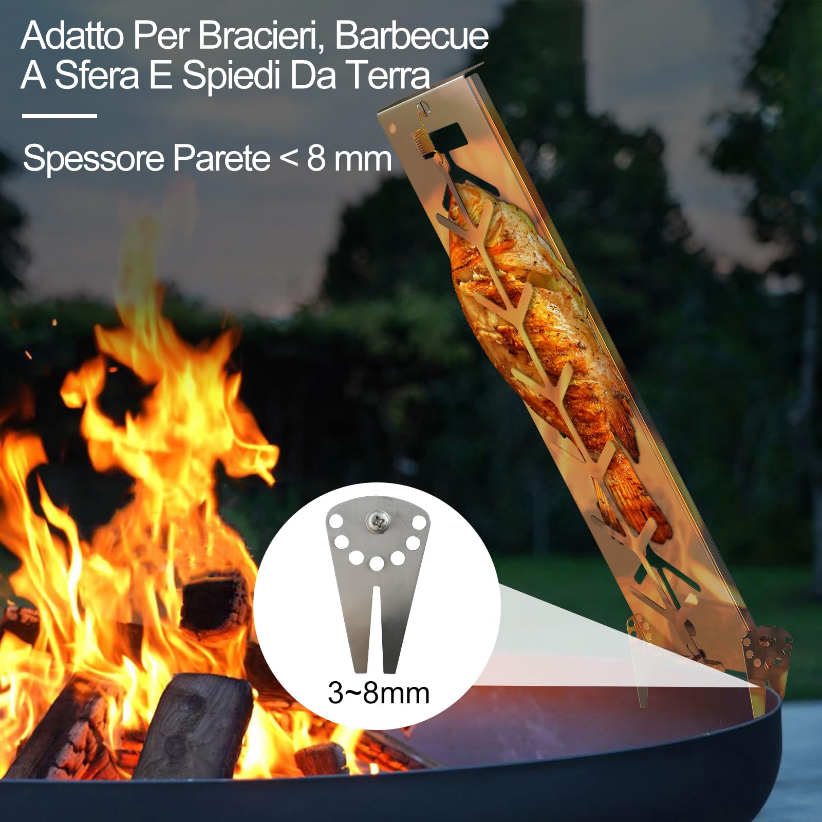 Placca per Salmone in Acciaio Inox con Supporto-flammlachsbrett edelstahl–Piastra Inox per Barbecue e Braciere, Cottura Finlandese Salmone, Regolabile 7 Angoli, Lavabile in Lavastoviglie