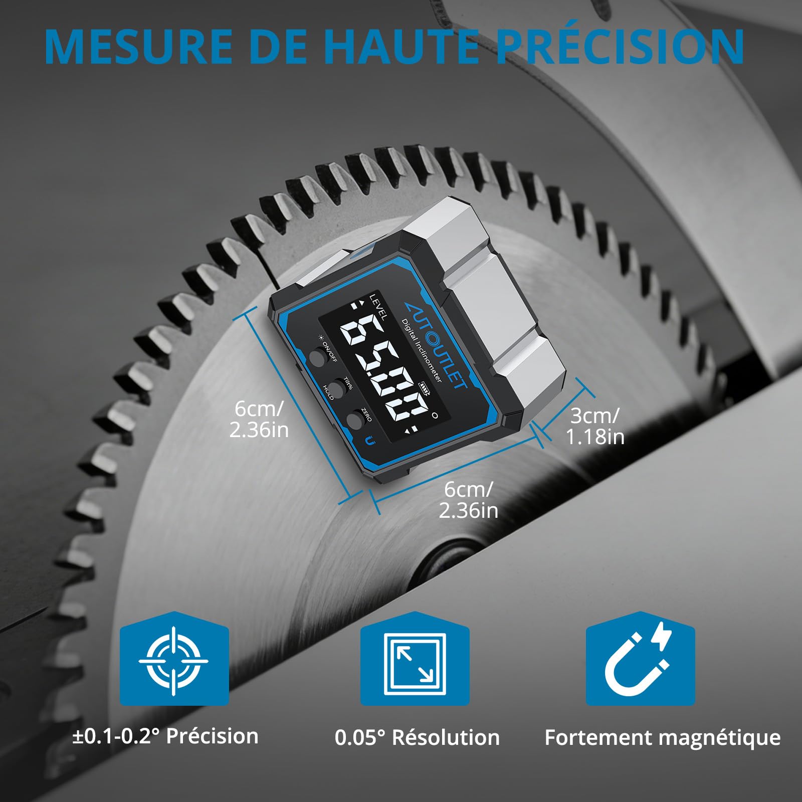 AUTOUTLET 4 * 90° Niveau à bulle numérique Laser linéaire des deux côtés Fixation magnétique sur les quatre côtés Rechargeable Pour Menuiserie Chantier Et Décoration