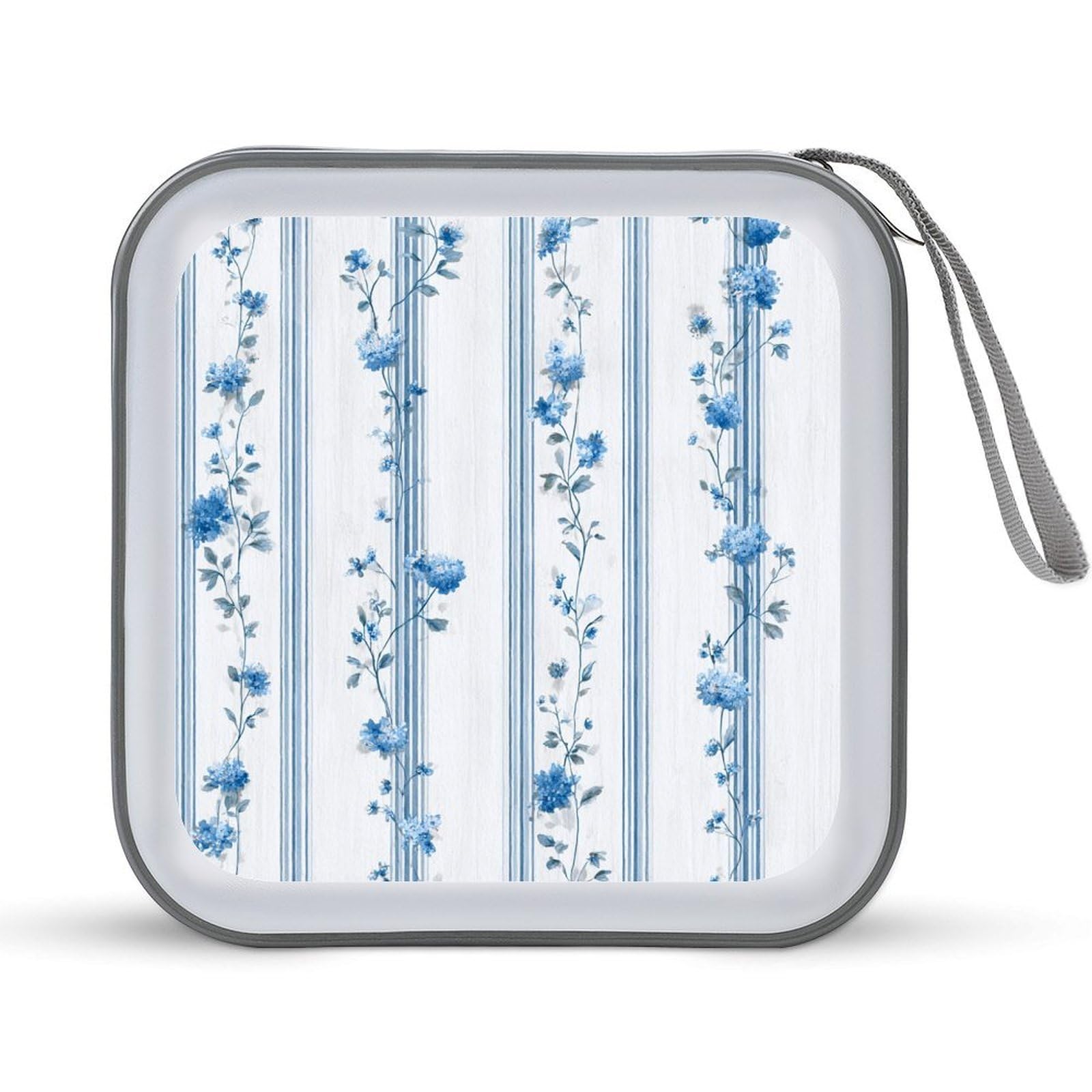 Jubonexis Floral Vine Stripes with Tiny Blue White Hydrangea CD Case DVD Storage Case Portable for Car Home Travel