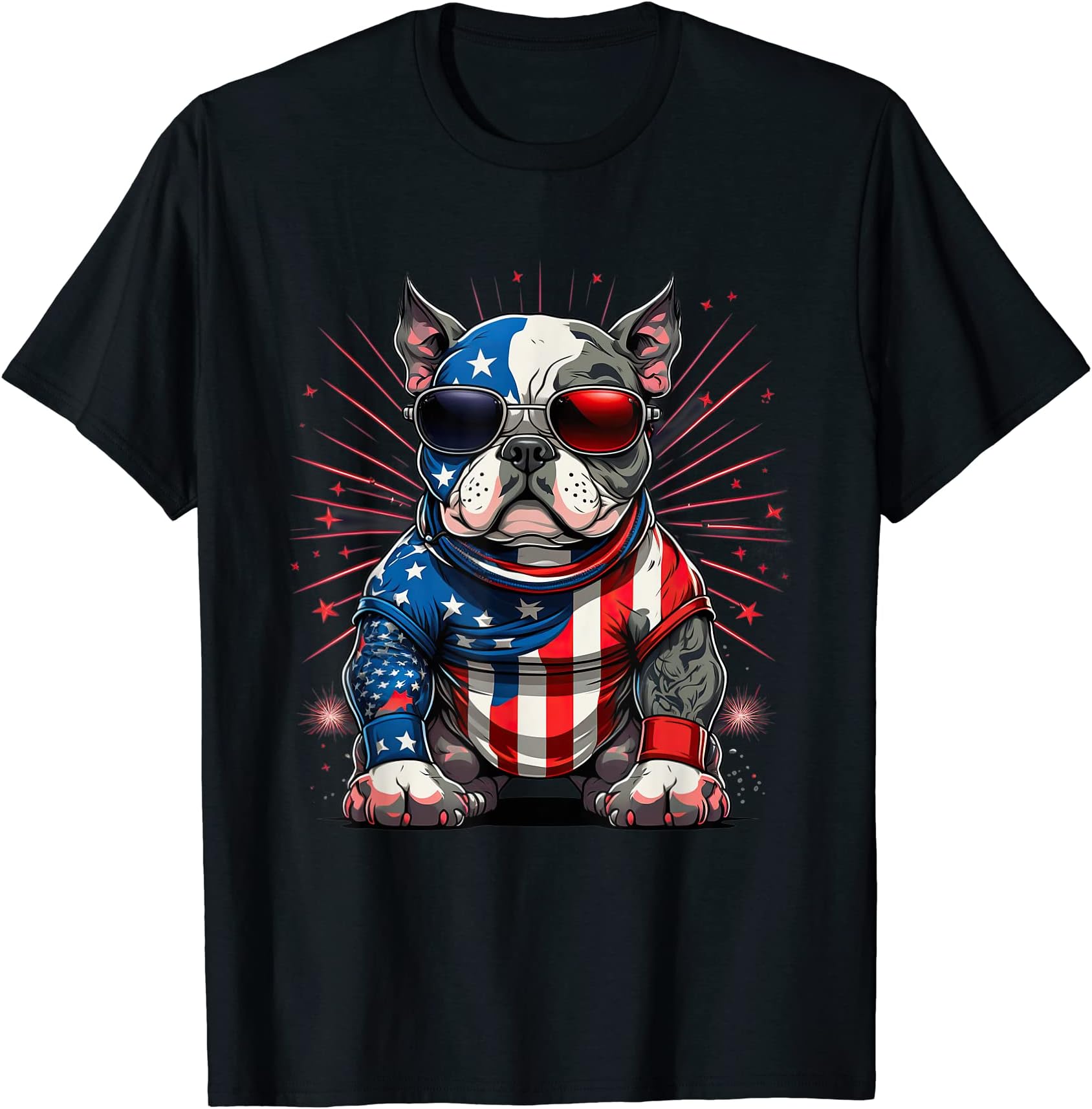4th of July Patriotic American Bully Dog US Flag T-Shirt
