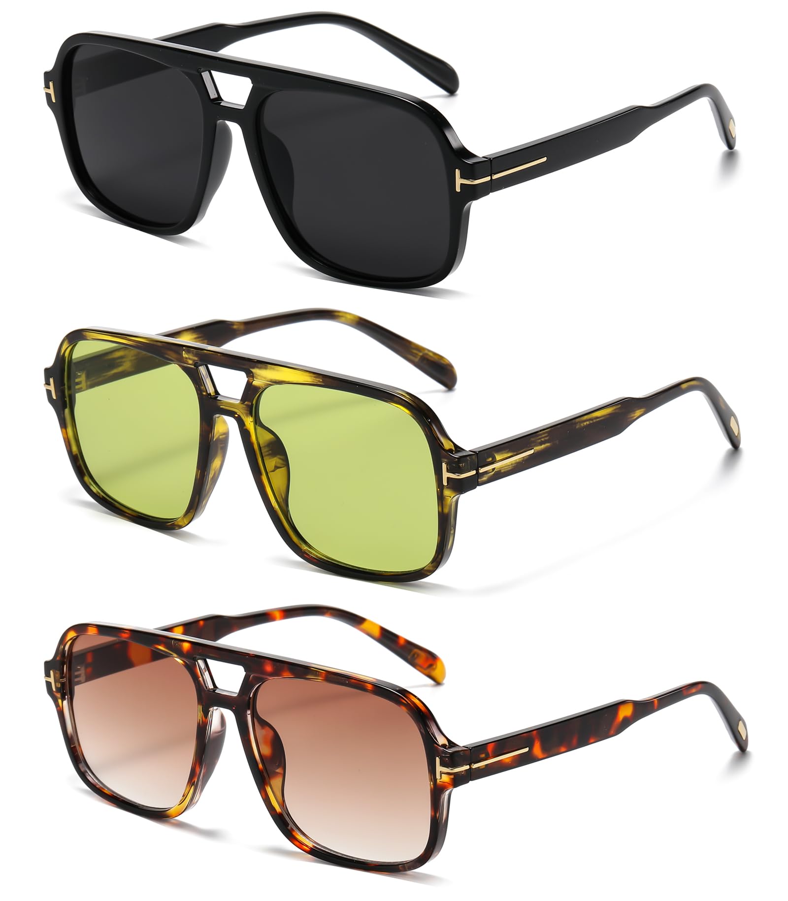 YDAOWKNYDAOWKN Retro Aviator Sunglasses for Women Men 70s Square Aviator Frame Trendy Sun Glasses