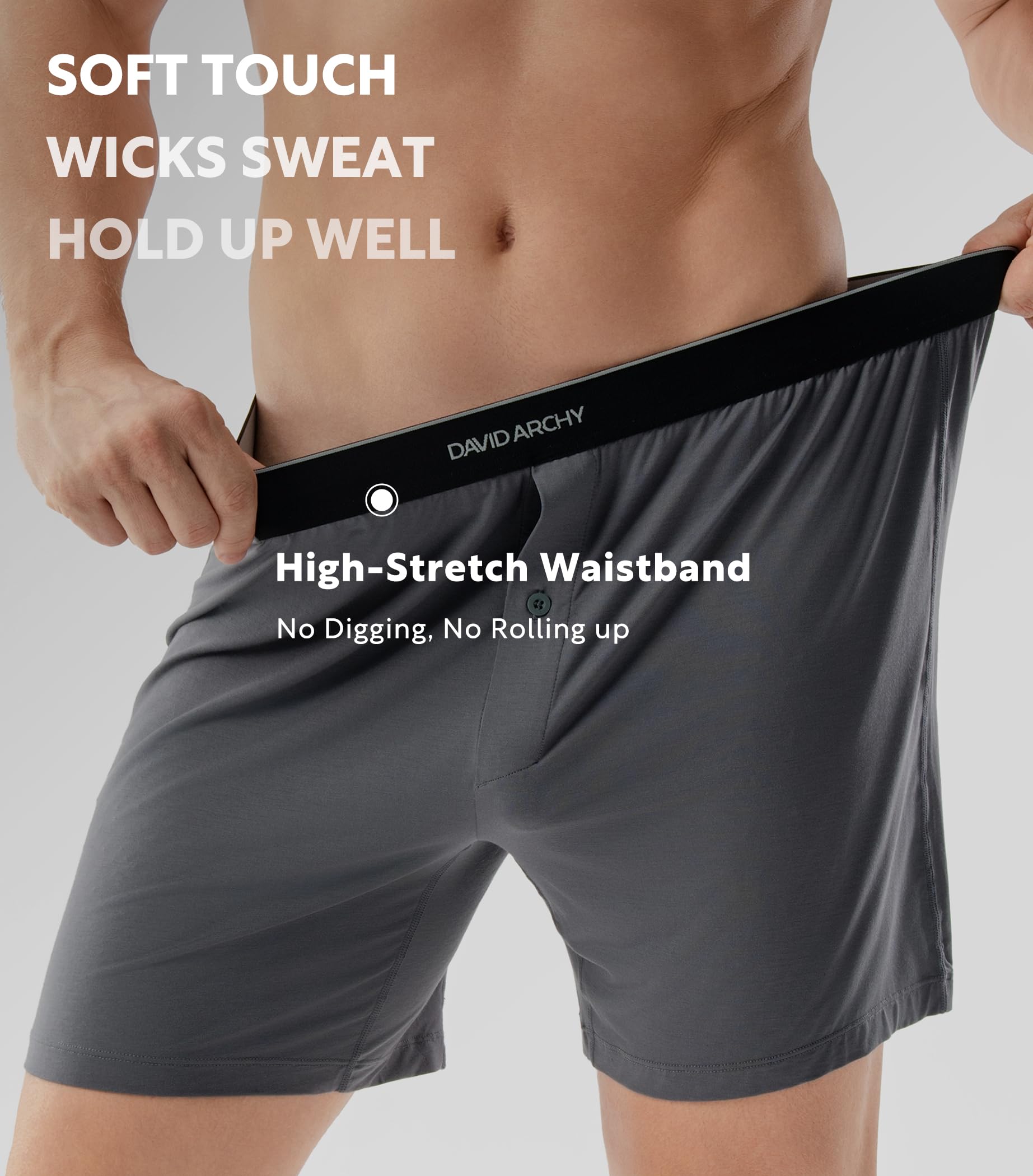 DAVID ARCHY Ultra weiche Modal-Boxershorts für Herren, seidig, dehnbar, atmungsaktiv, lockere Herren-Unterwäsche für Schlaf, 4 Stück