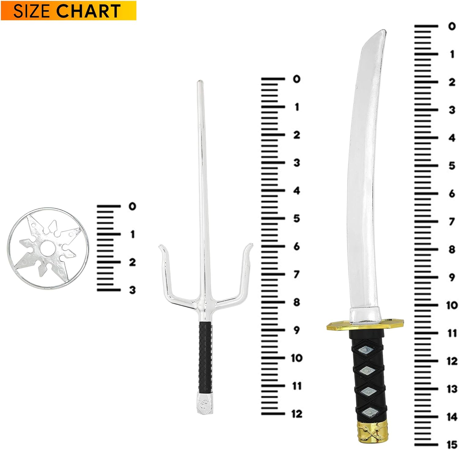 Skeleteen Ninja Weapons Toy Set - Fighting Warrior Weapon Costume Set with Katana Swords, Sai Daggers, and Shuriken Stars - 6 Pieces : Clothing, Shoes & Jewelry