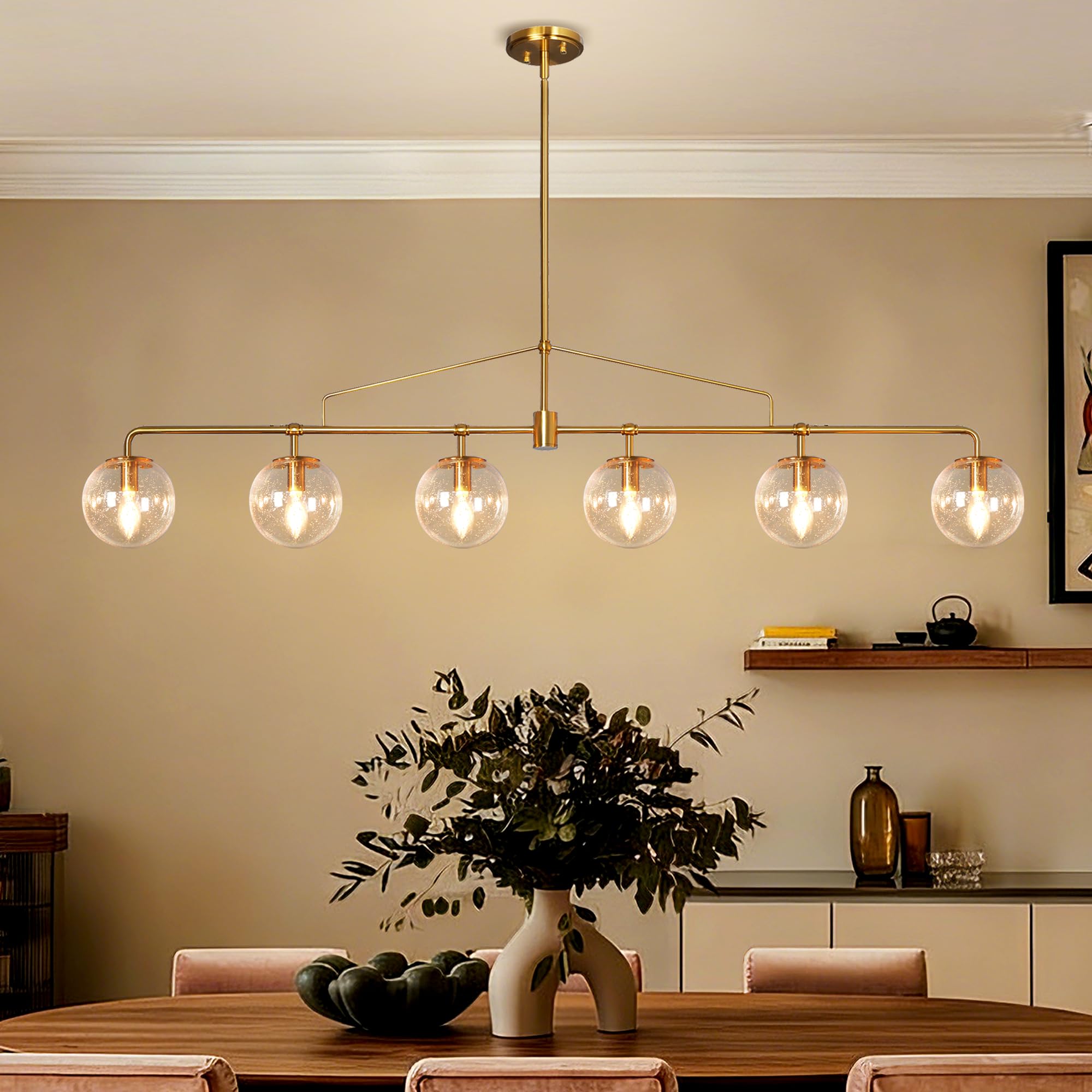 Photo 1 of Gold Linear Chandelier 6 Lights Mid Century Modern Dining Room Chandelier