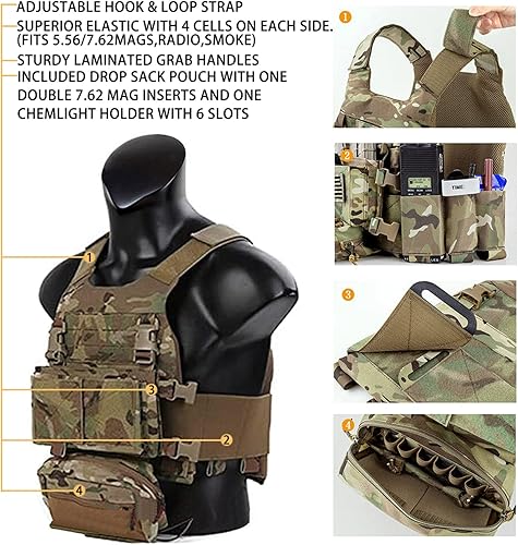 Miniatura 3 de EMERSONGEARS Chaleco táctico Molle 500D, chaleco de corte láser táctico de liberación rápida modular para revista, FCSK CQC MK3, mochila para caza