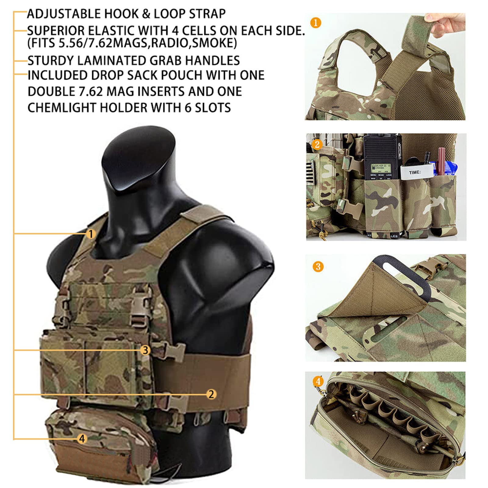 TWINFALCONS Taktische Plattenträger mit Bauchtasche, Leichter Taktische Plate Carrier Molle Schutzweste mit Magazintaschen Plattenträger Bauchtasche aus 500D Nylon für Softair Jagen Klettern
